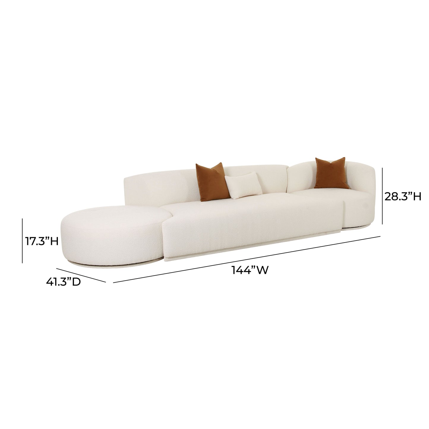 Fickle 144 3 Piece Cream Boucle Chaise Modular Sofa by TOV L6866 C So2