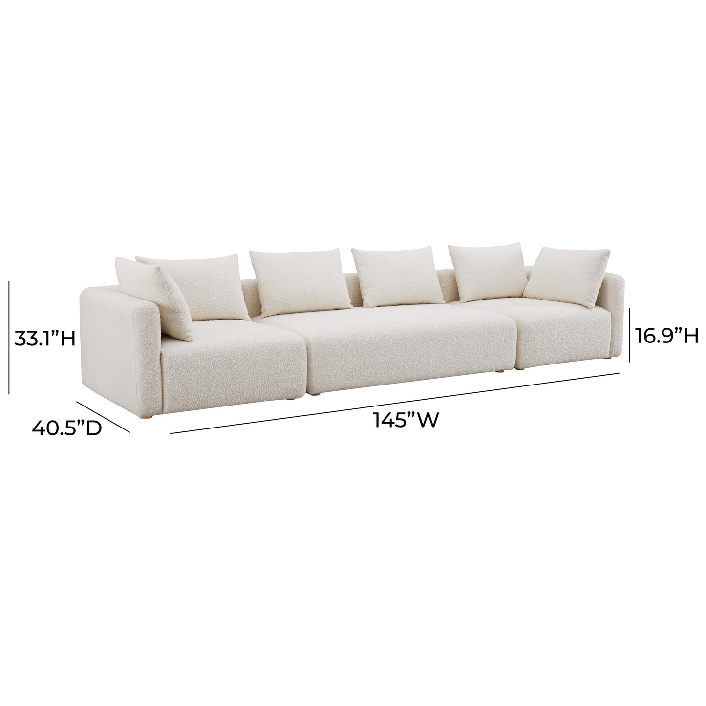 Hangover 145 Cream Boucle Long Sofa by TOV L68787 So1