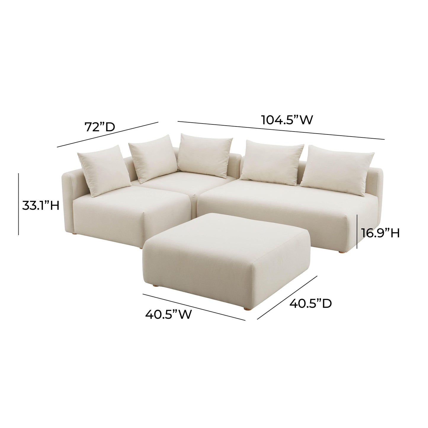 Hangover 4 Piece Cream Performance Linen Modular Chaise Sectional by TOV L68788 Sec1