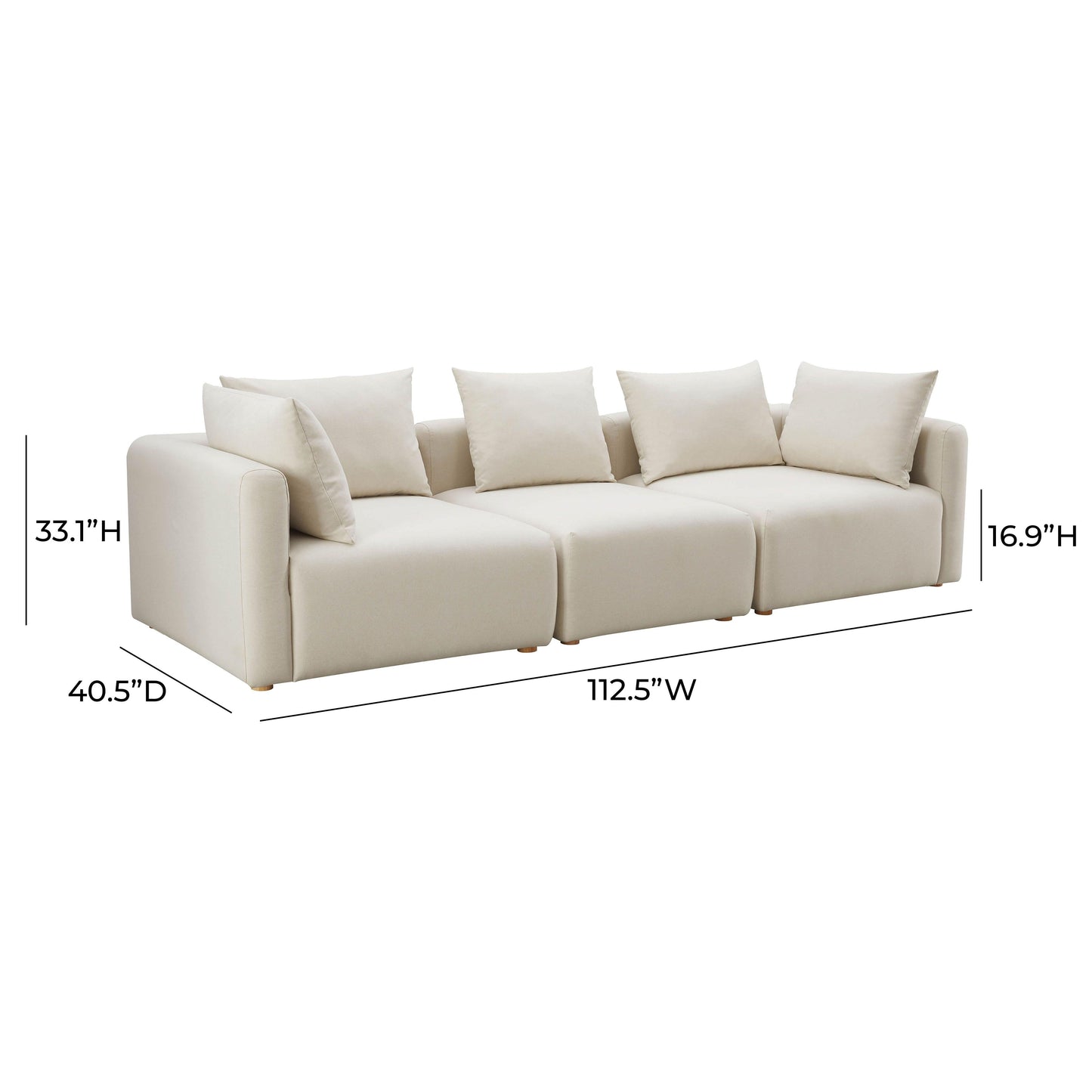 Hangover 112.5" Cream Performance Linen Sofa Cream by Tov Furniture