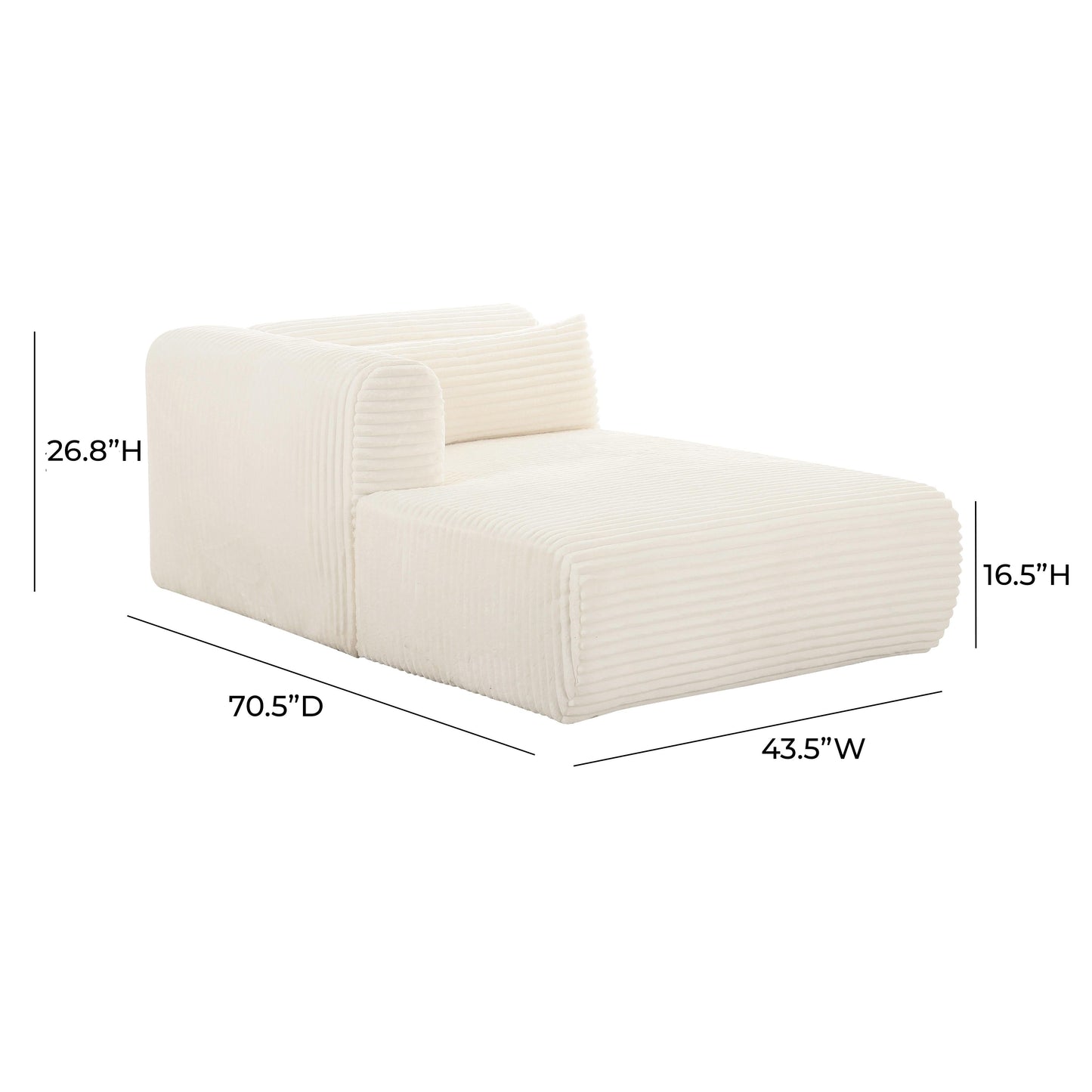Tarra 71" Fluffy Oversized Performance Corduroy Modular Chaise Cream by Tov Furniture