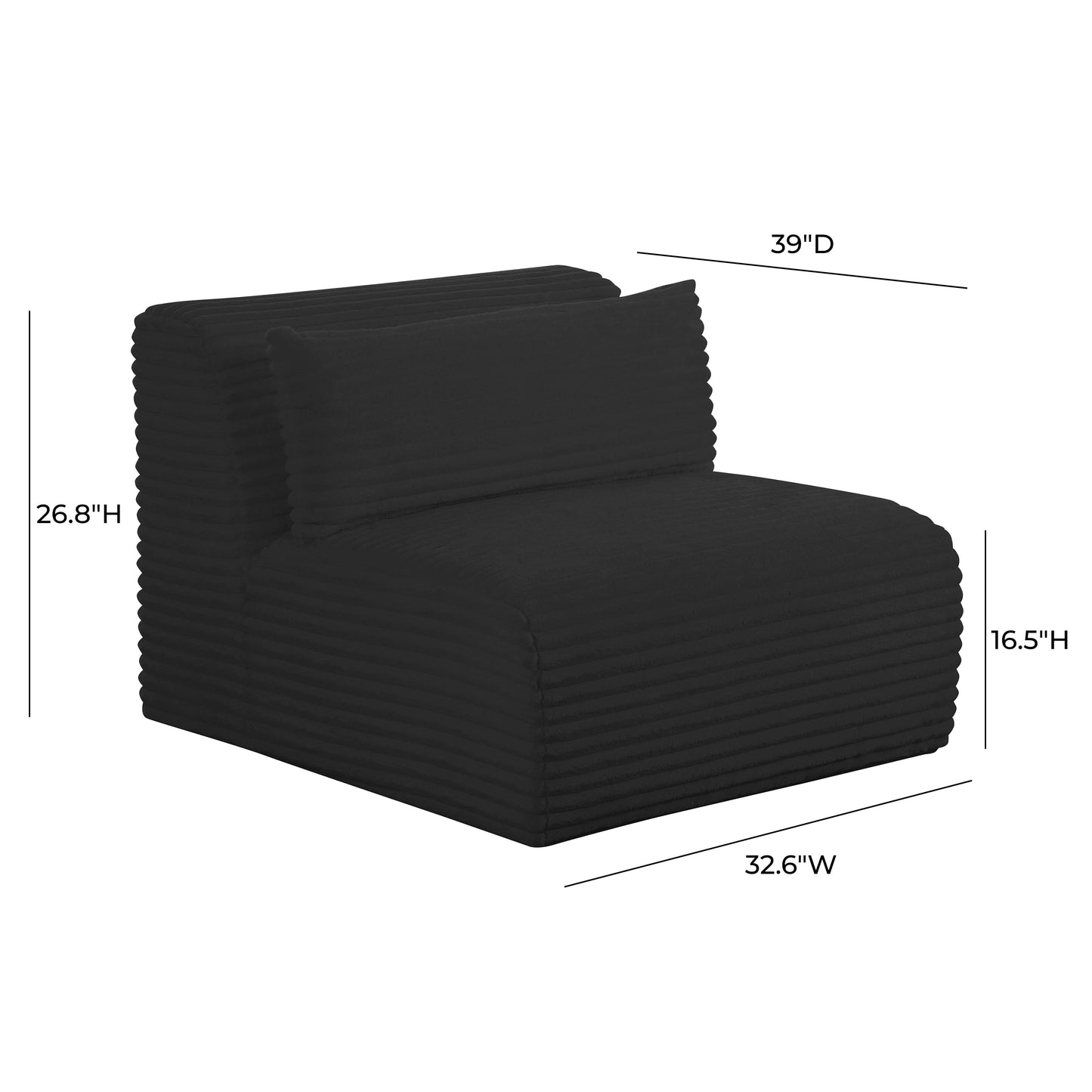 Tarra Fluffy Oversized Performance Corduroy Modular Armless Chair Black by Tov Furniture