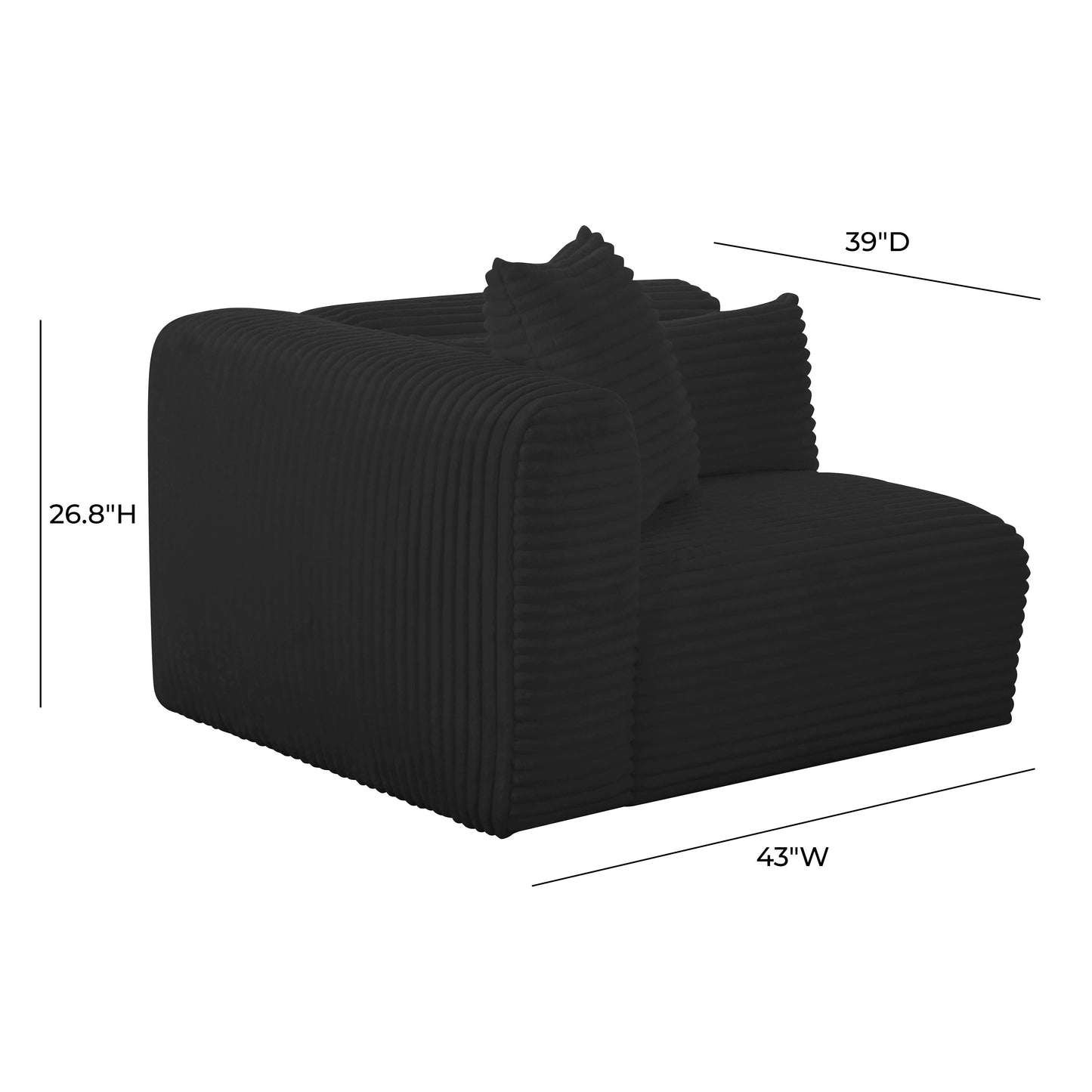 Tarra Fluffy Oversized Performance Corduroy Modular Corner Chair Black by Tov Furniture