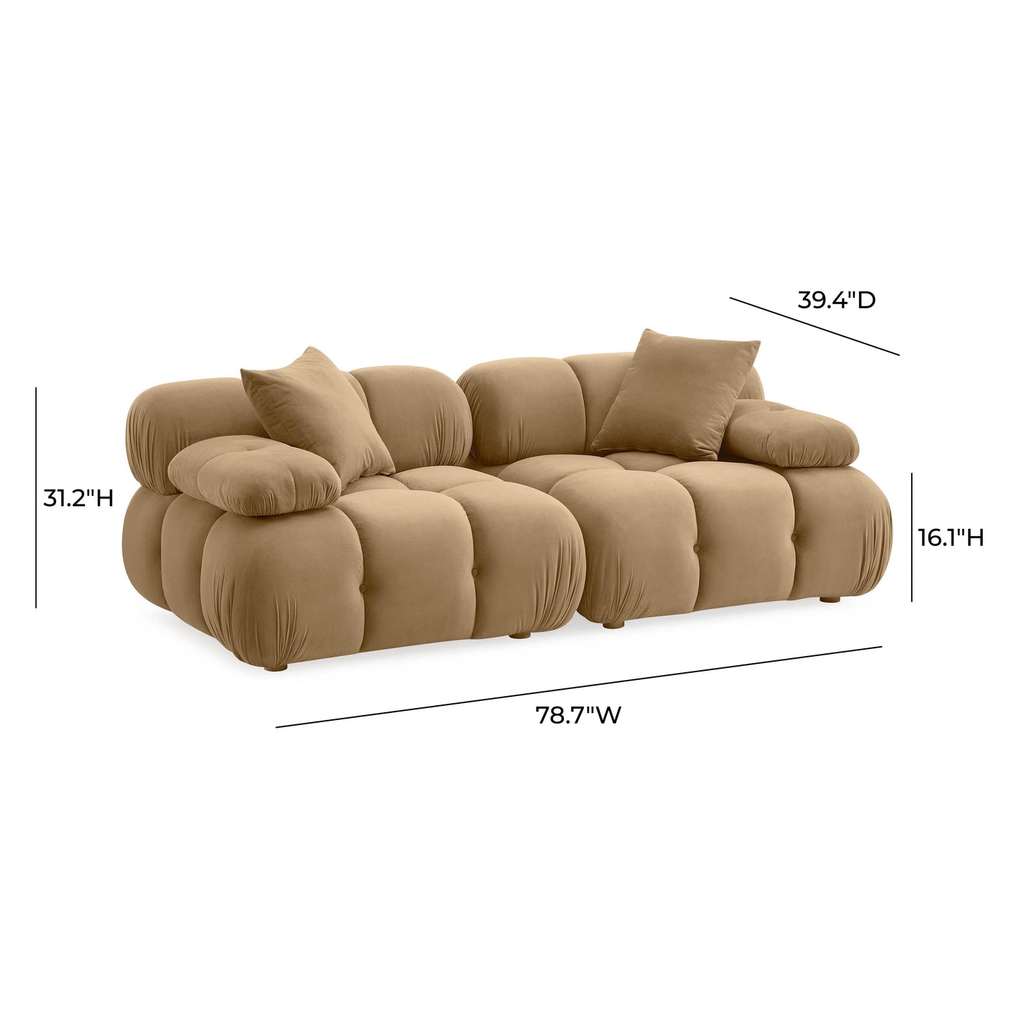 Calliope 79" Cafe Au Lait Performance Velvet Modular Loveseat Cafe Au Lait by Tov Furniture