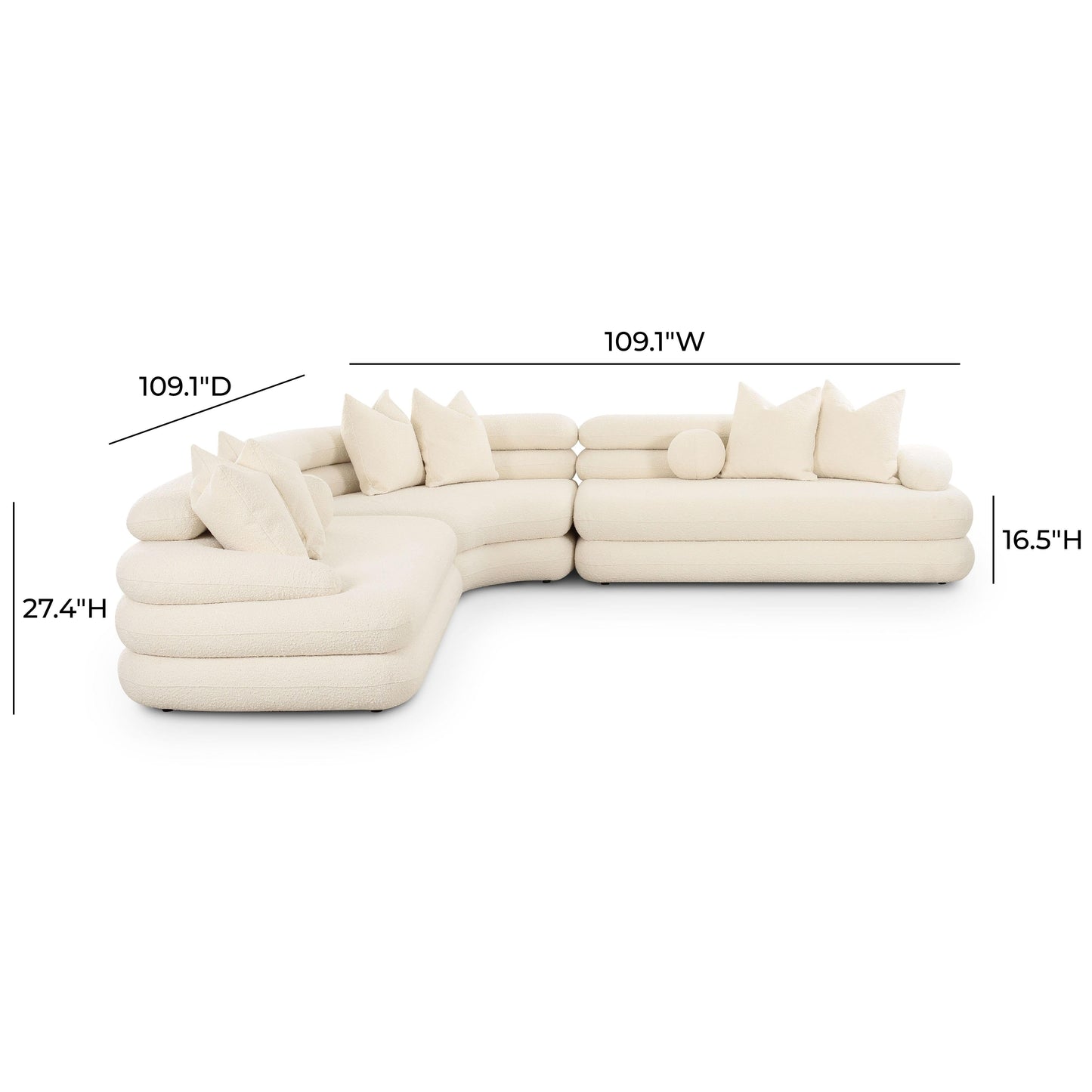 Lulu 3-Piece Cream Performance Boucle Modular Curved L-Sectional Cream by Tov Furniture