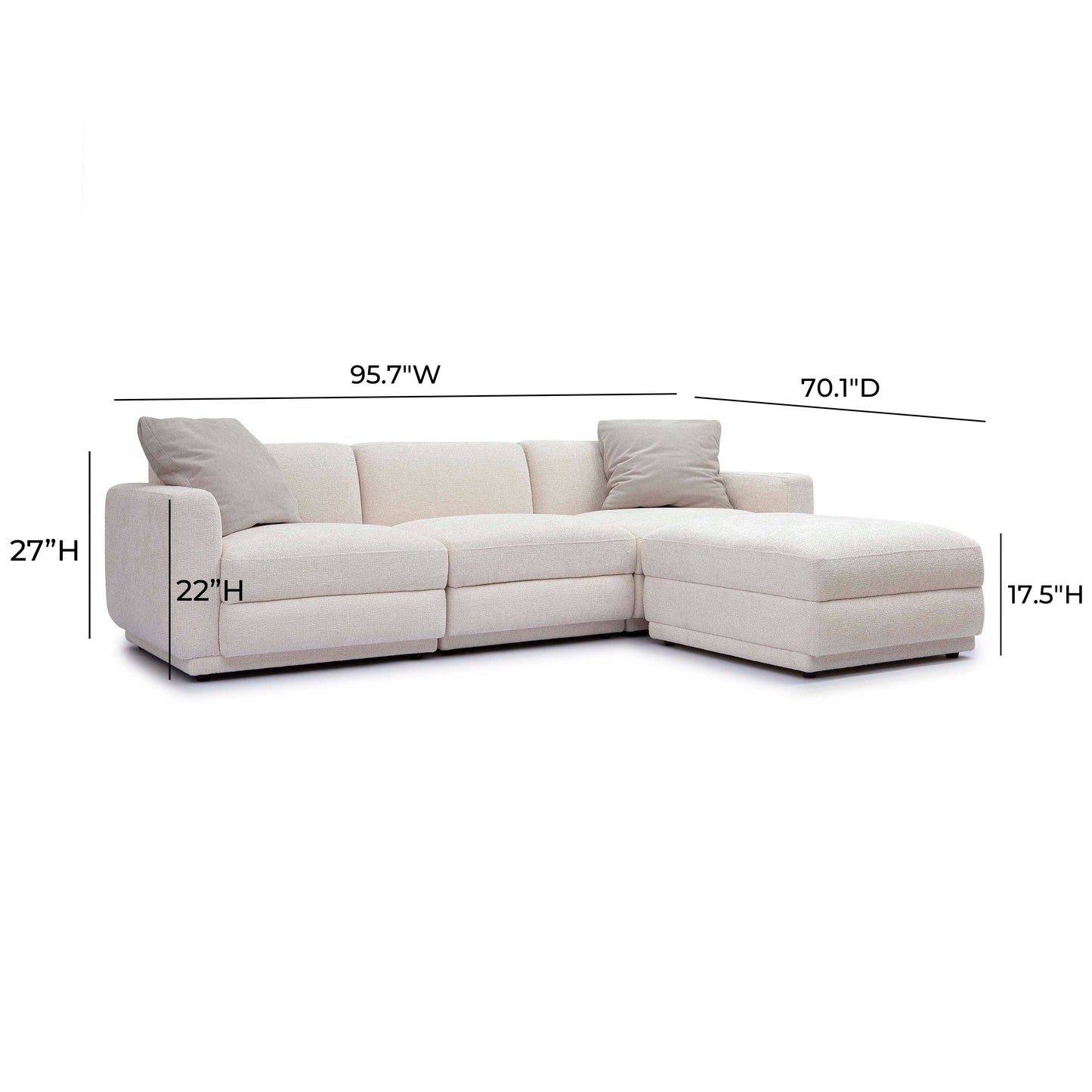 Perry 4 Piece Cream Chenille Modular Sectional by TOV L69219 Sec