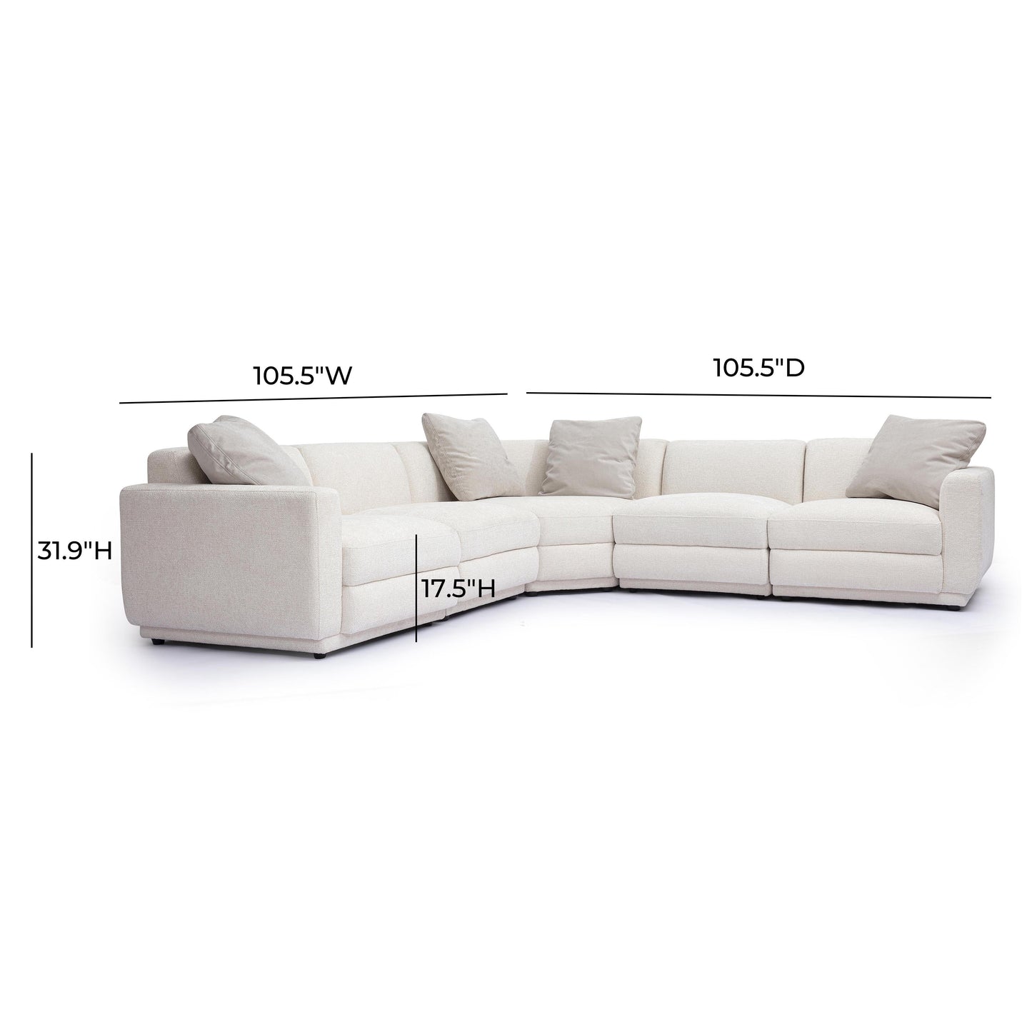 Perry 5-Piece Cream Performance Chenille Modular L-Sectional Cream by Tov Furniture