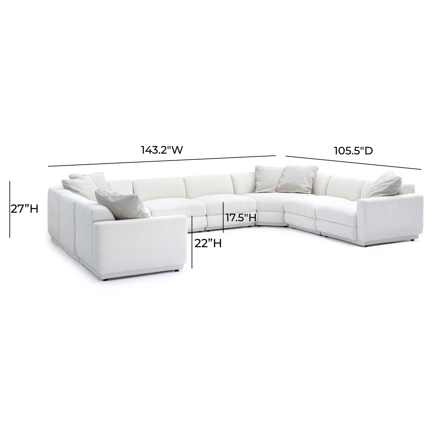 Perry 8 Piece Cream Chenille Modular Large U Sectional by TOV L69219 Sec5