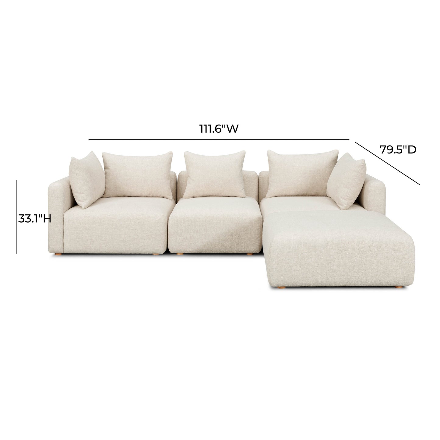 Hangover 4-Piece Contract-Grade Textured Fabric Modular Sectional Cream by Tov Furniture