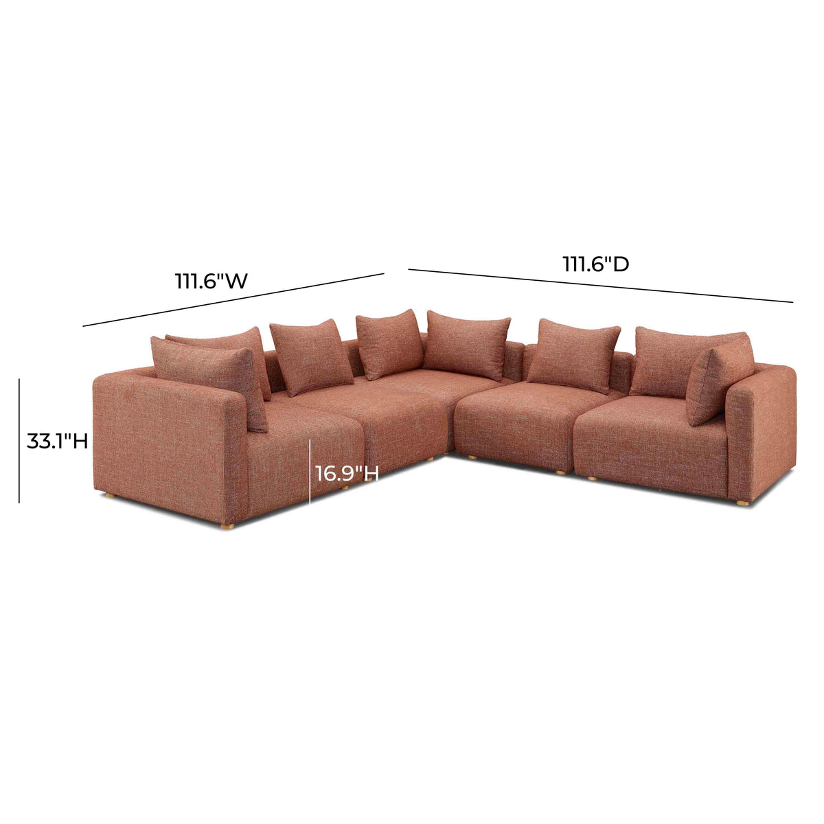 Hangover Sedona Red Contract-Grade Textured Fabric 5-Piece Modular L-Sectional by TOV Furniture – photo 4 of 4