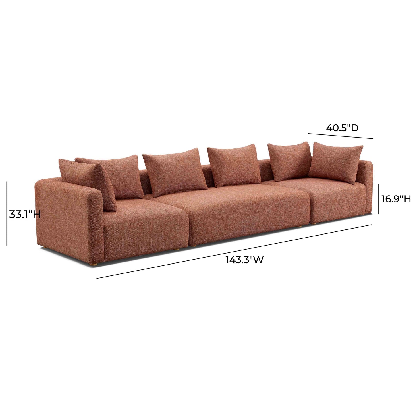 Hangover 145" Contract-Grade Textured Fabric Long Sofa Red by Tov Furniture