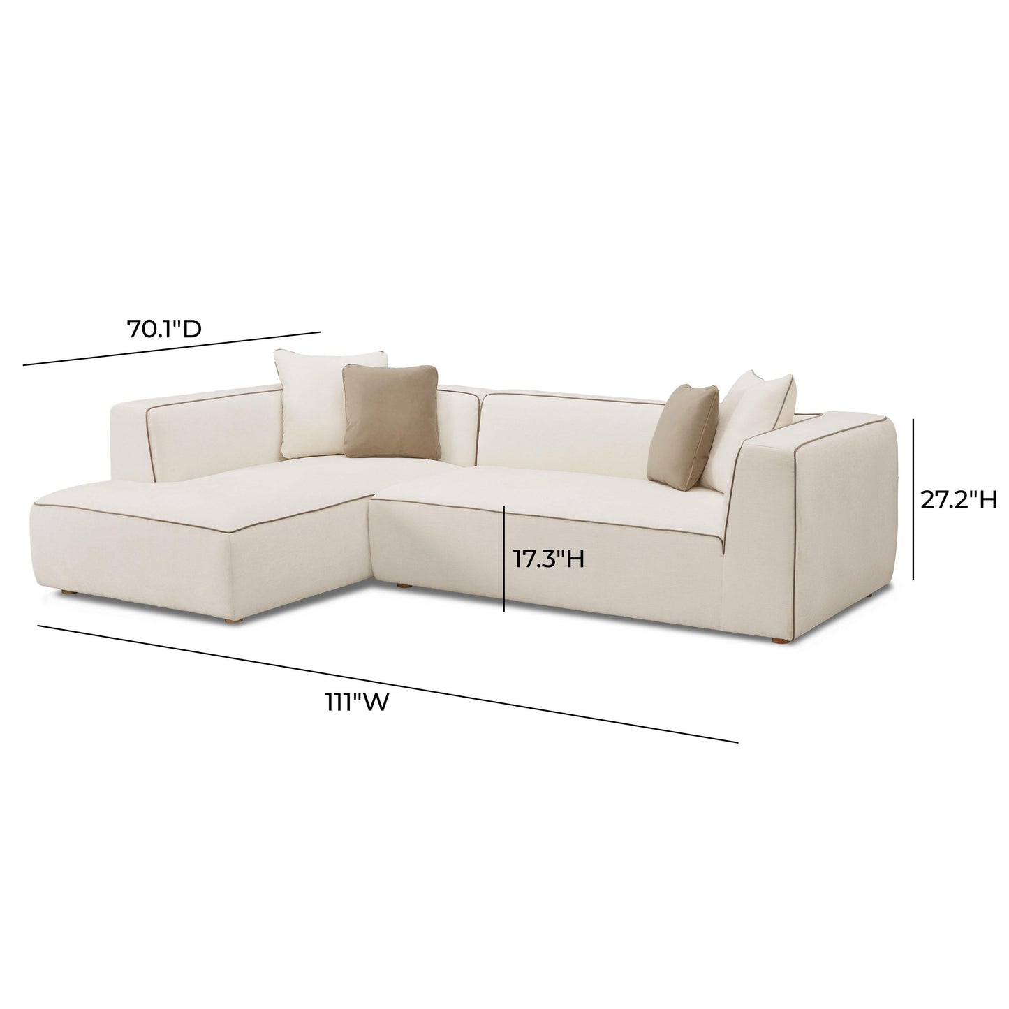 Tristine 2-Piece Cream Contract-Grade Linen L-Shaped Sectional Cream by Tov Furniture