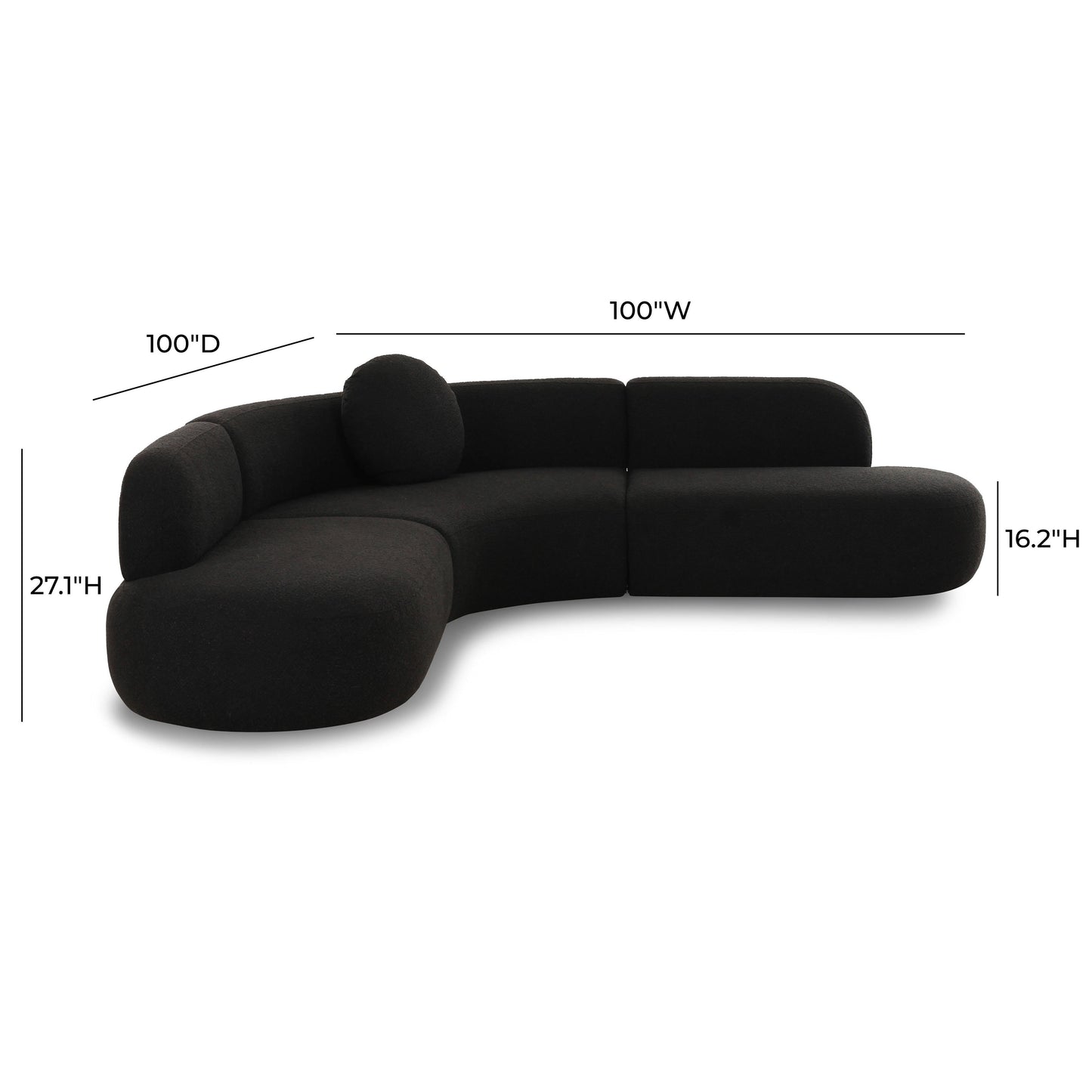 Broohah 3-Piece Performance Fabric L-Shaped Sectional Black by Tov Furniture