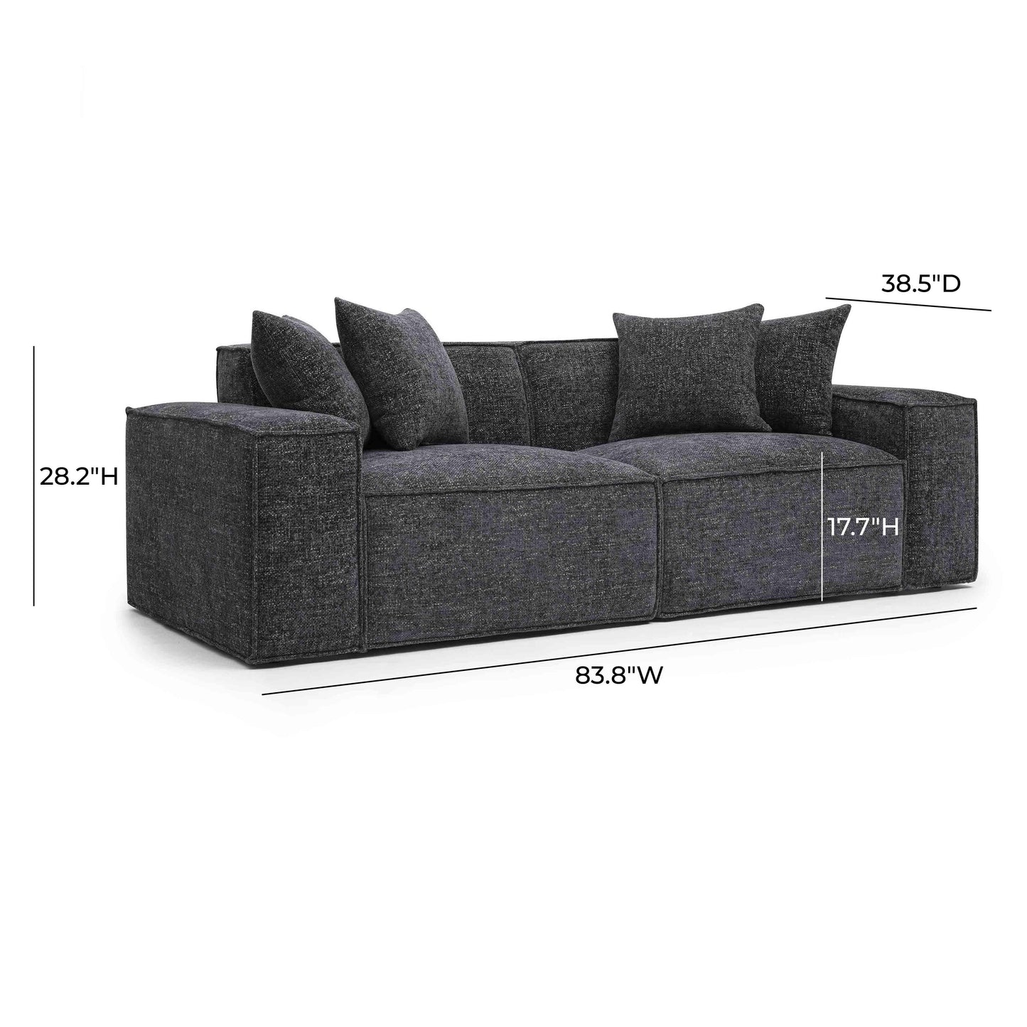 Mindy 84" Performance Chenille Basketweave Modular Loveseat Charcoal by Tov Furniture