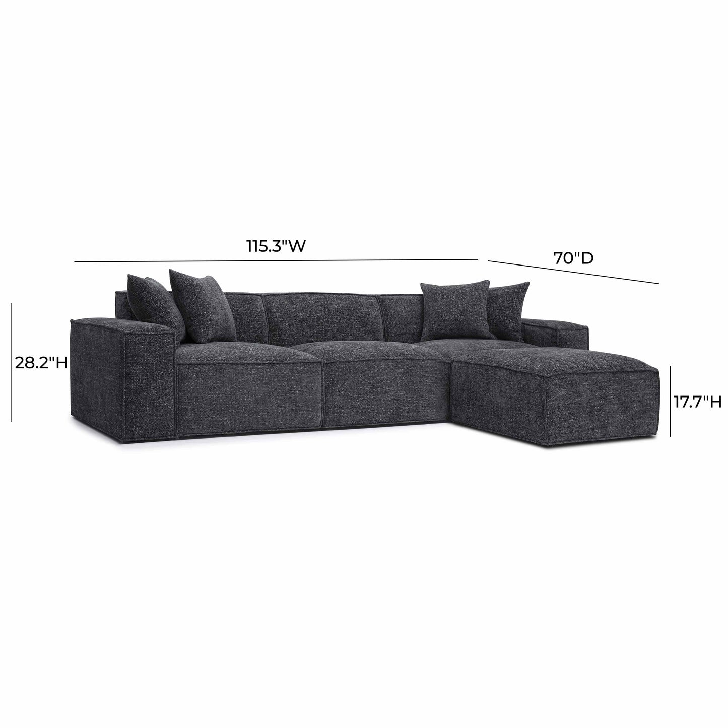 Mindy 4-Piece Performance Chenille Basketweave Modular Sectional Charcoal by Tov Furniture
