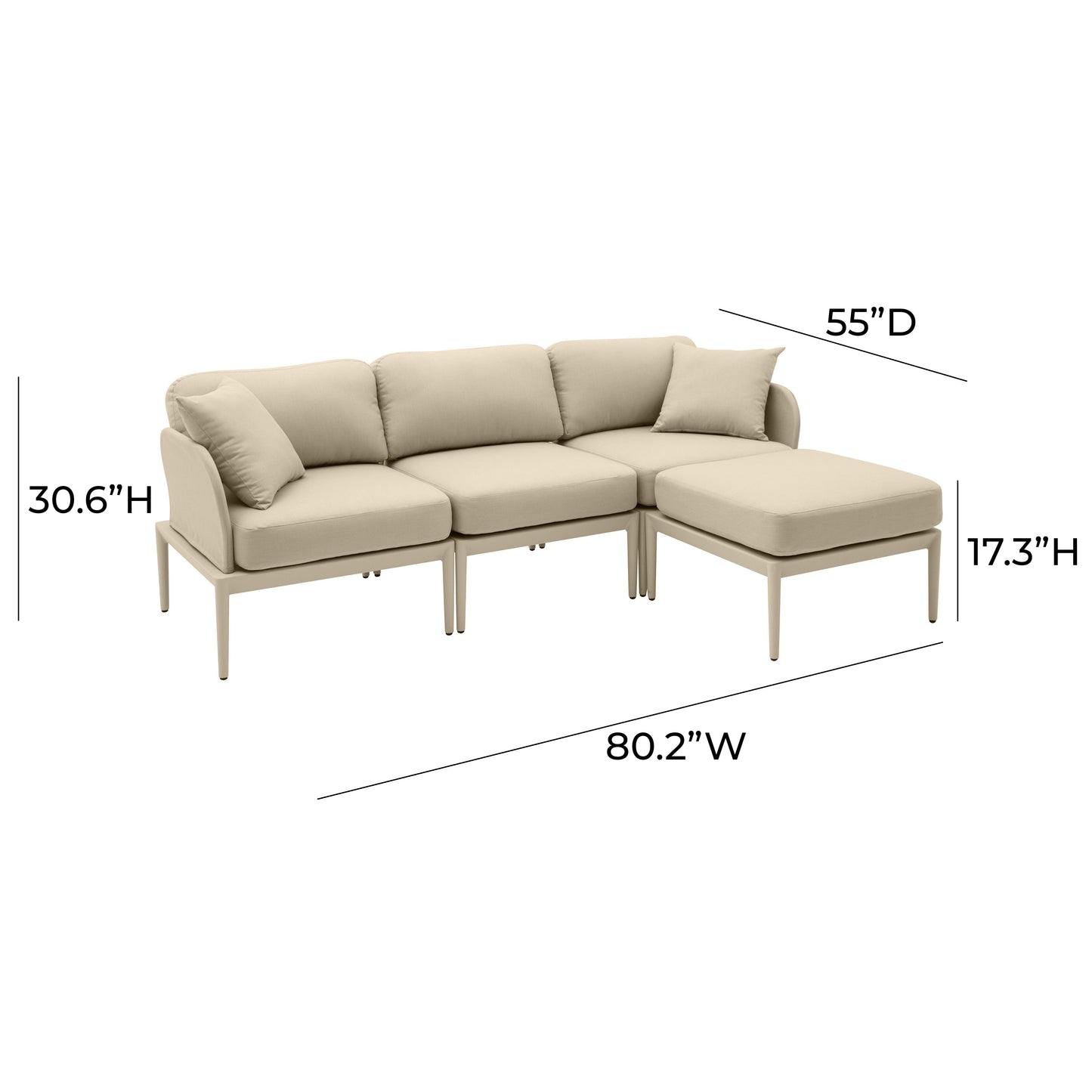 Kapri 4-Piece Modular Outdoor Sectional Taupe by Tov Furniture
