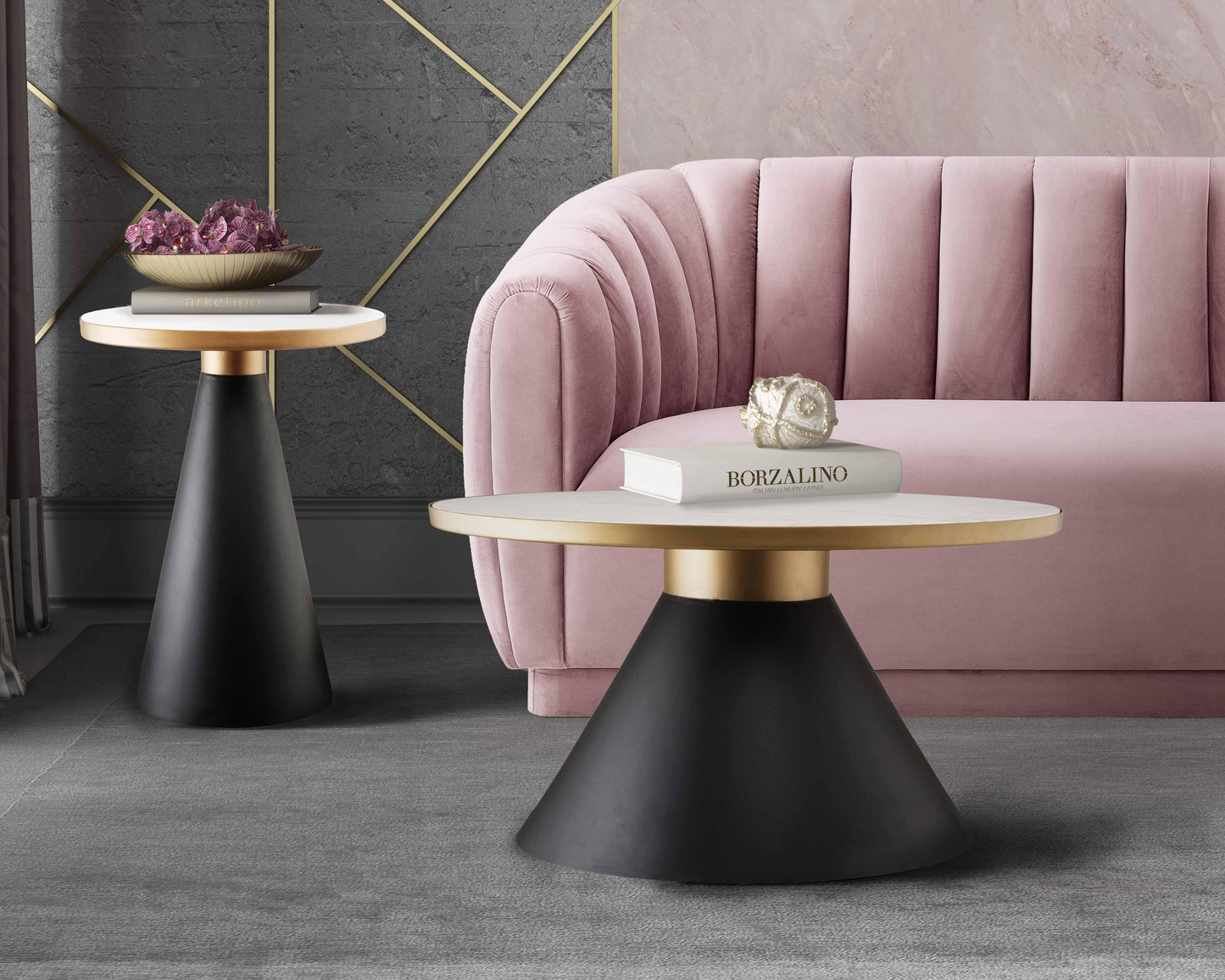 Richard Marble Round Side Table Black, Gold, White by Tov Furniture