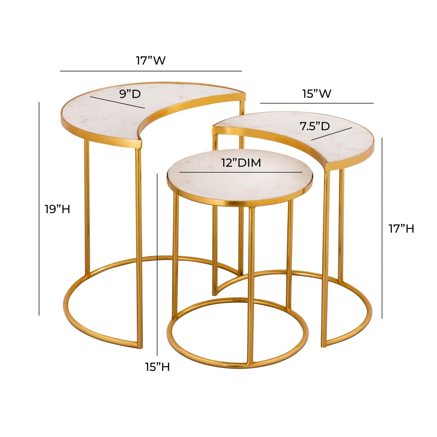 Crescent Marble Nesting Tables Gold by Tov Furniture
