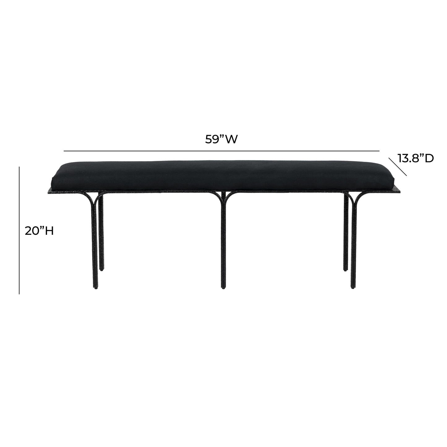 Bryn 59" Black Linen Bench Black by Tov Furniture