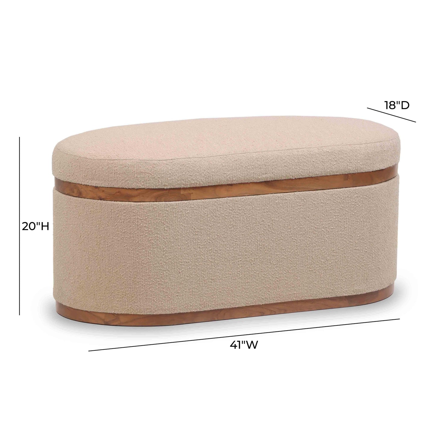 Olivier 41" Boucle Oval Storage Ottoman Ivory by Tov Furniture