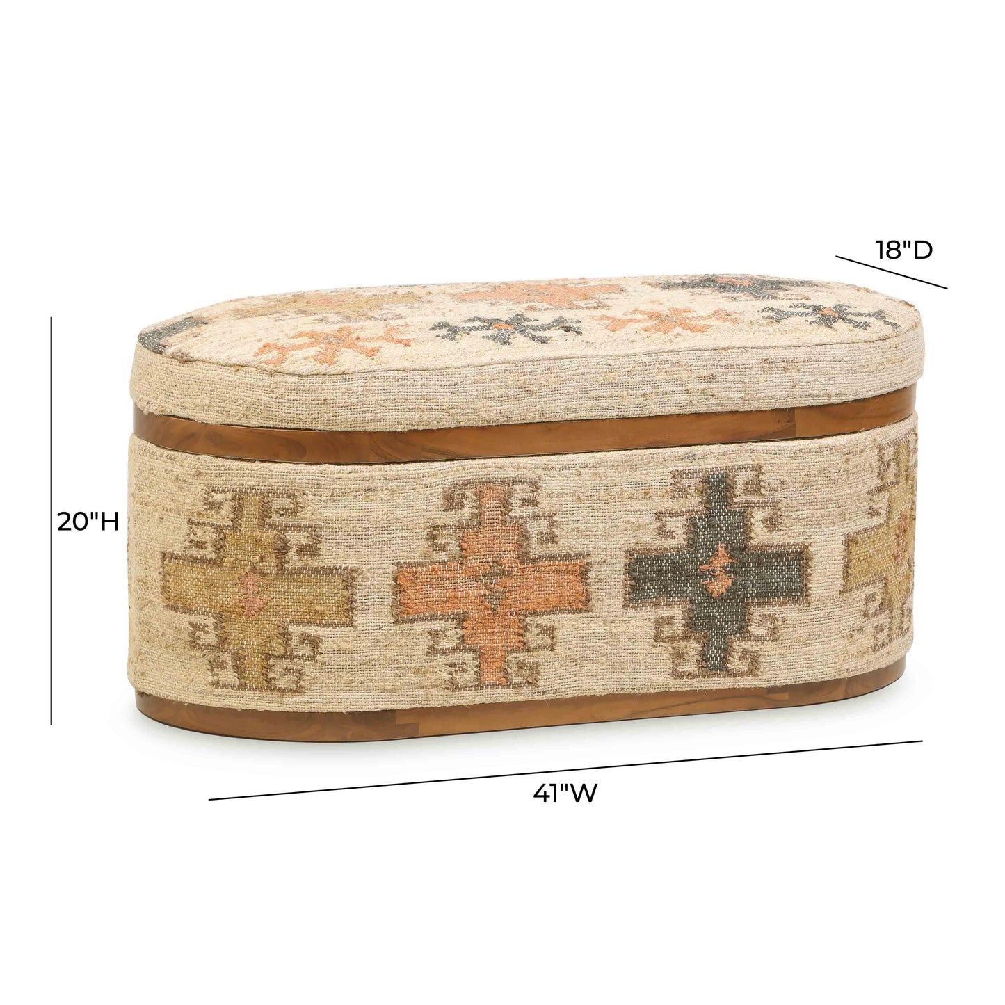 Olivier 41" Cotton Oval Storage Ottoman Multi by Tov Furniture