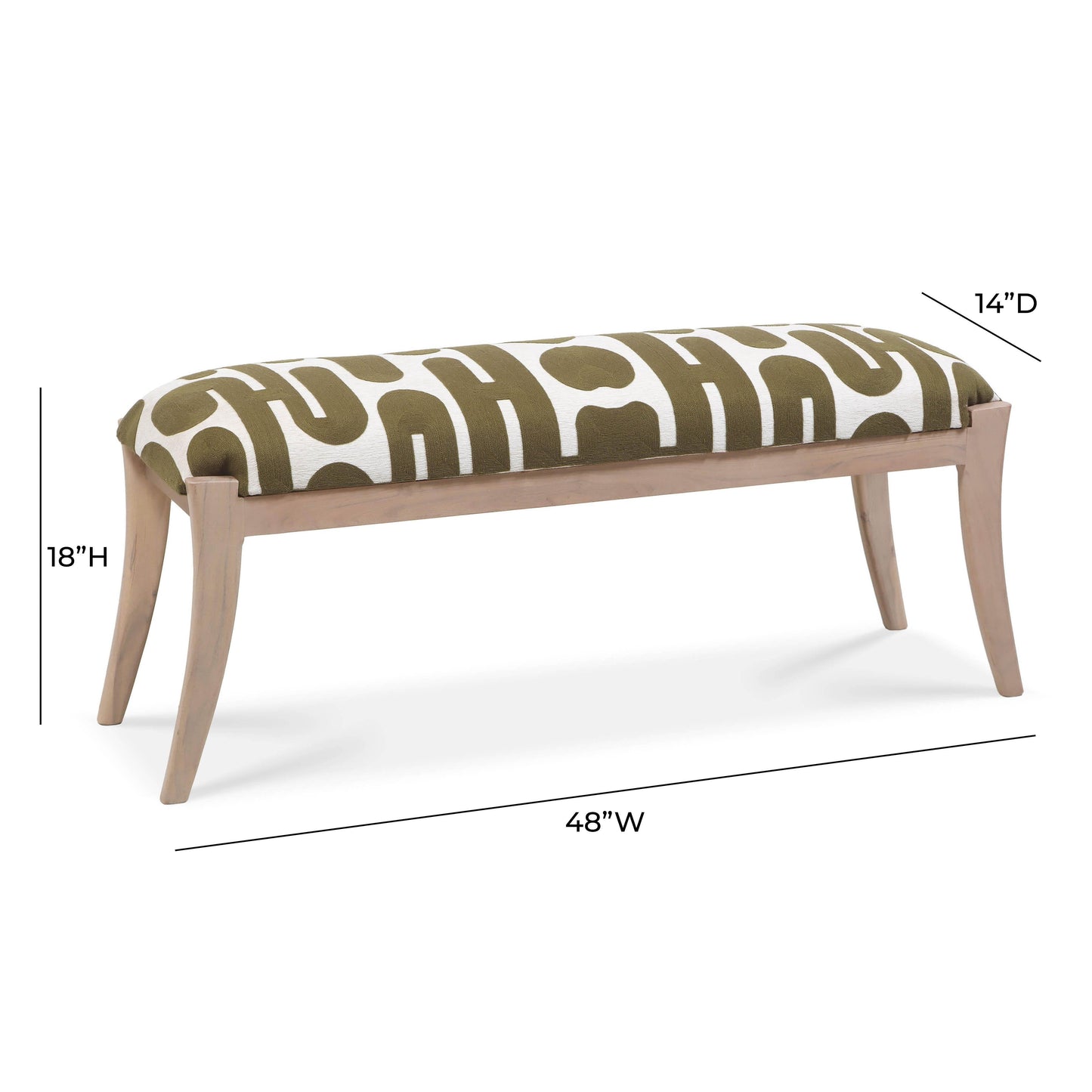 Arielle 48" Olive & White Embroidered Bench Olive, White by Tov Furniture