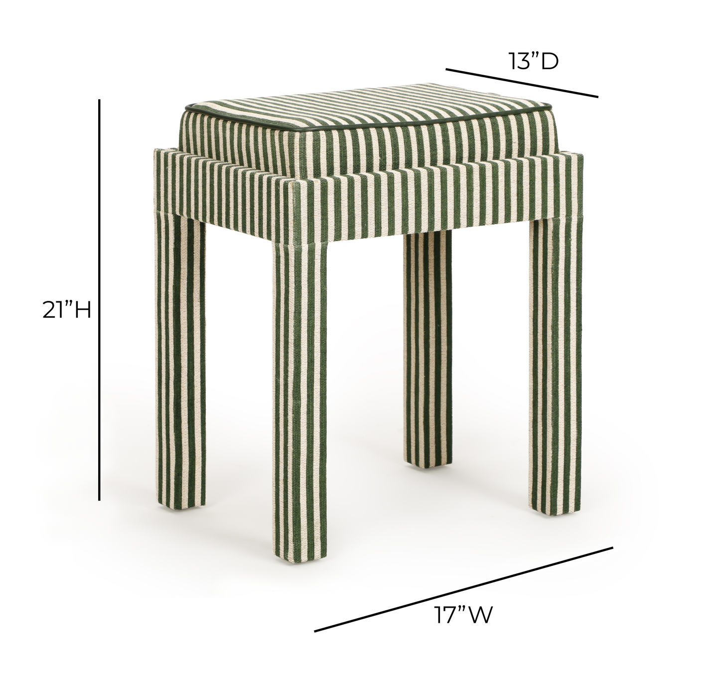 Kora Cotton Jute Contract-Grade Accent Stool Green Stripes by Tov Furniture