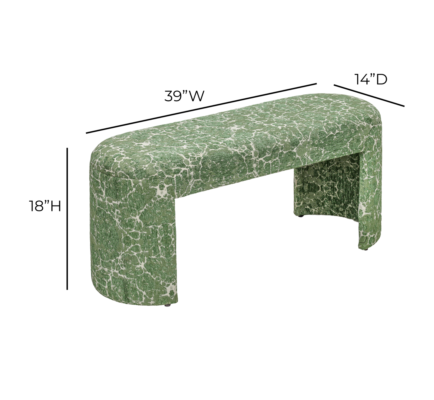 Greenspace 39" Rounded Upholstered Bench Green by Tov Furniture