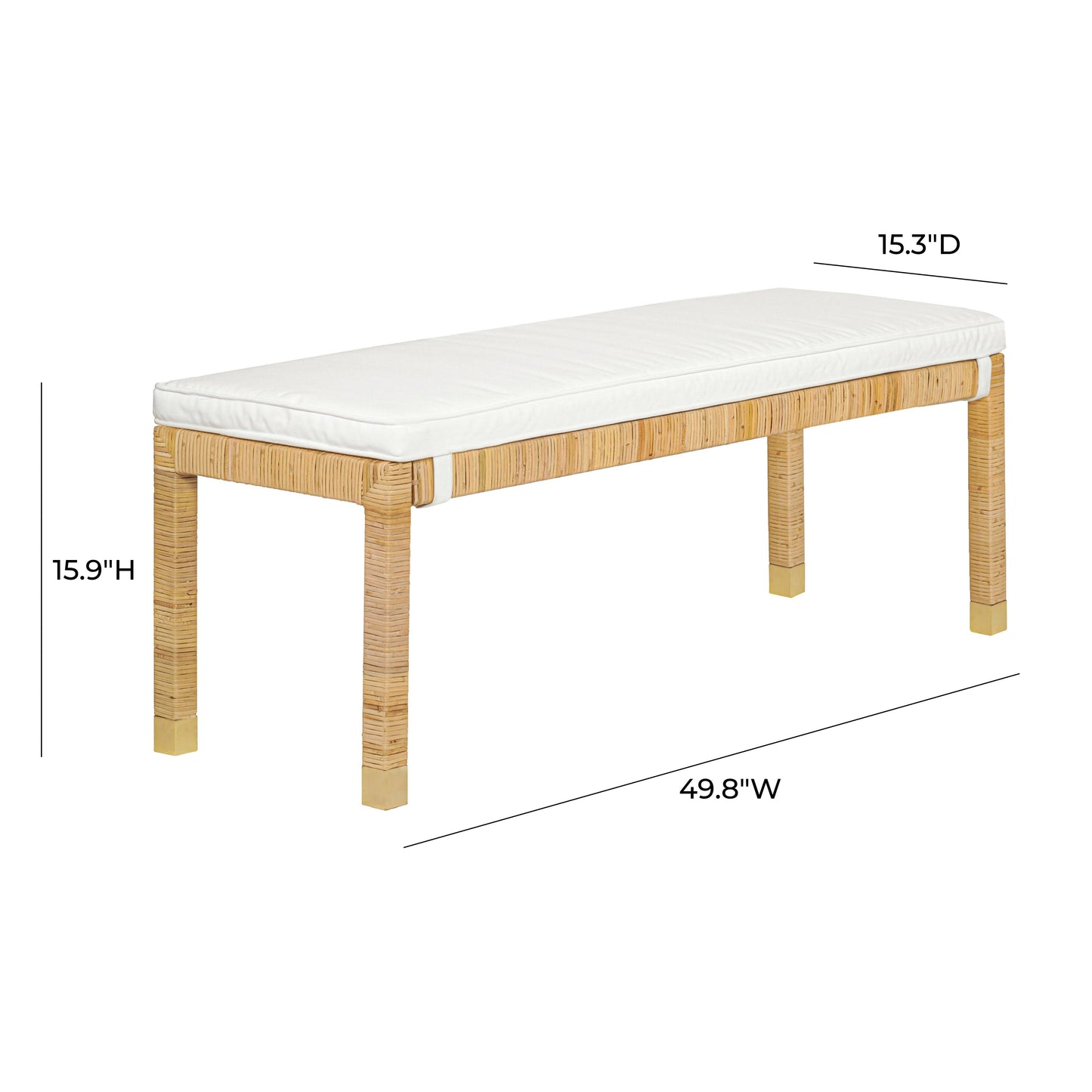 Amara 50" Woven Rattan Performance Fabric Bench Natural by Tov Furniture