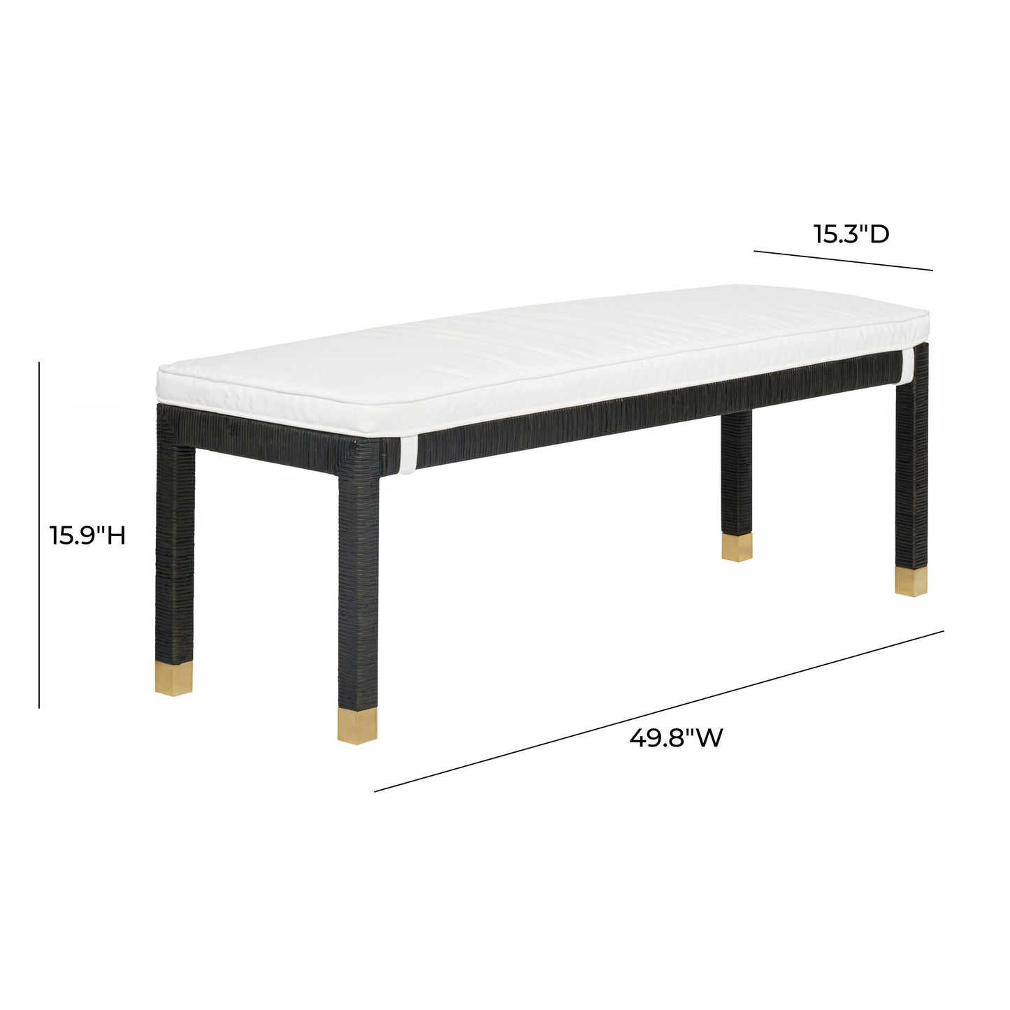 Amara 50" Woven Rattan Performance Fabric Bench Charcoal by Tov Furniture