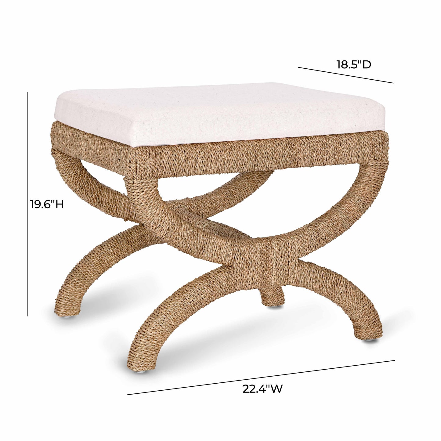 Kappa Cream Contract-Grade Fabric and Natural Seagrass Accent Stool Natural by Tov Furniture