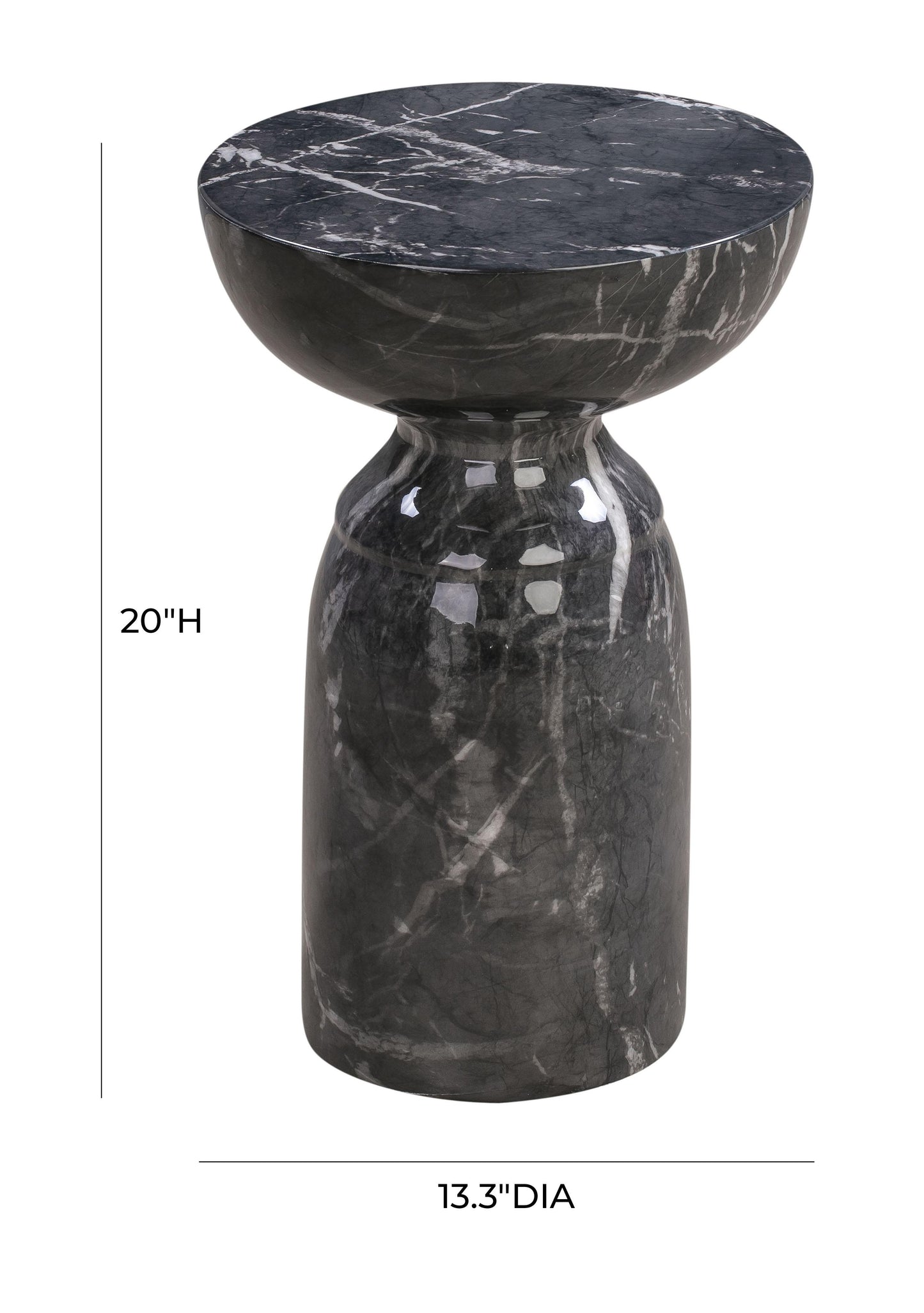 Rue Faux Marble Indoor/Outdoor Round Side Table Black by Tov Furniture