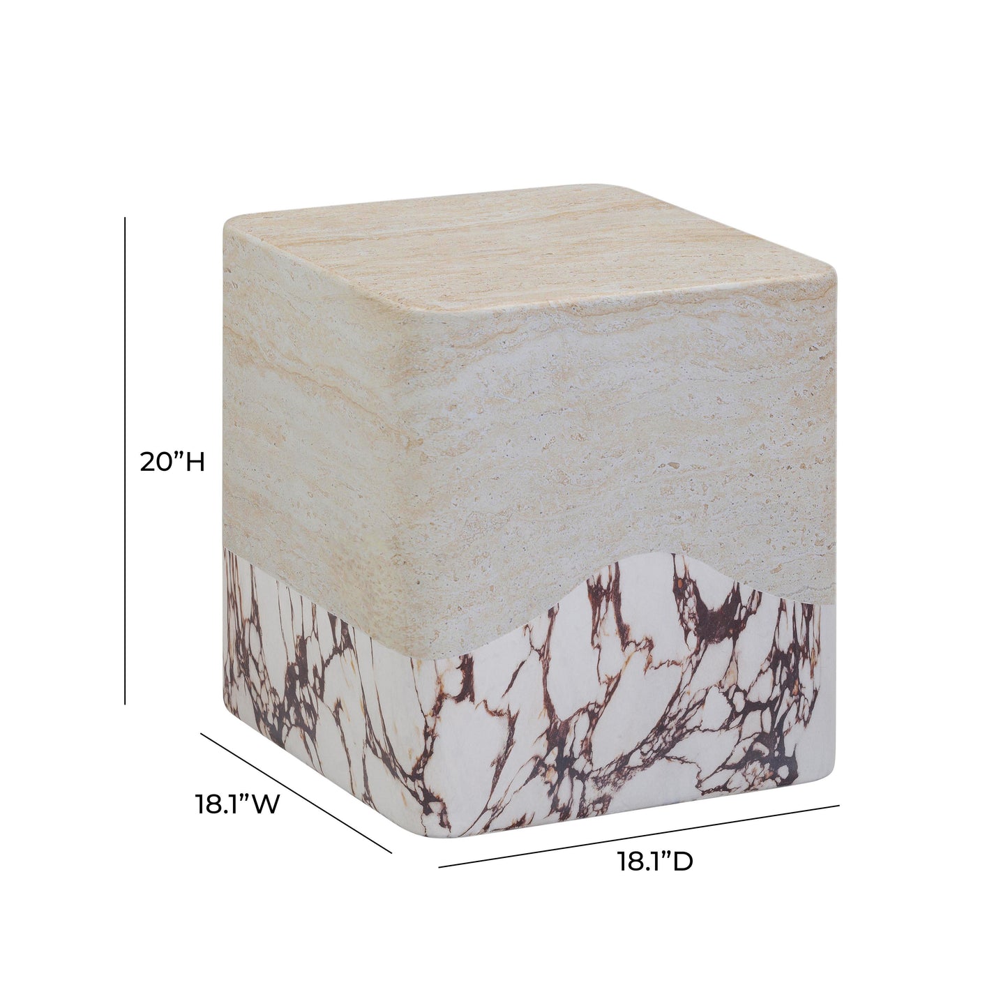 Brut Faux Travertine & Breccia Concrete Indoor/Outdoor Side Table Breccia, Travertine by Tov Furniture