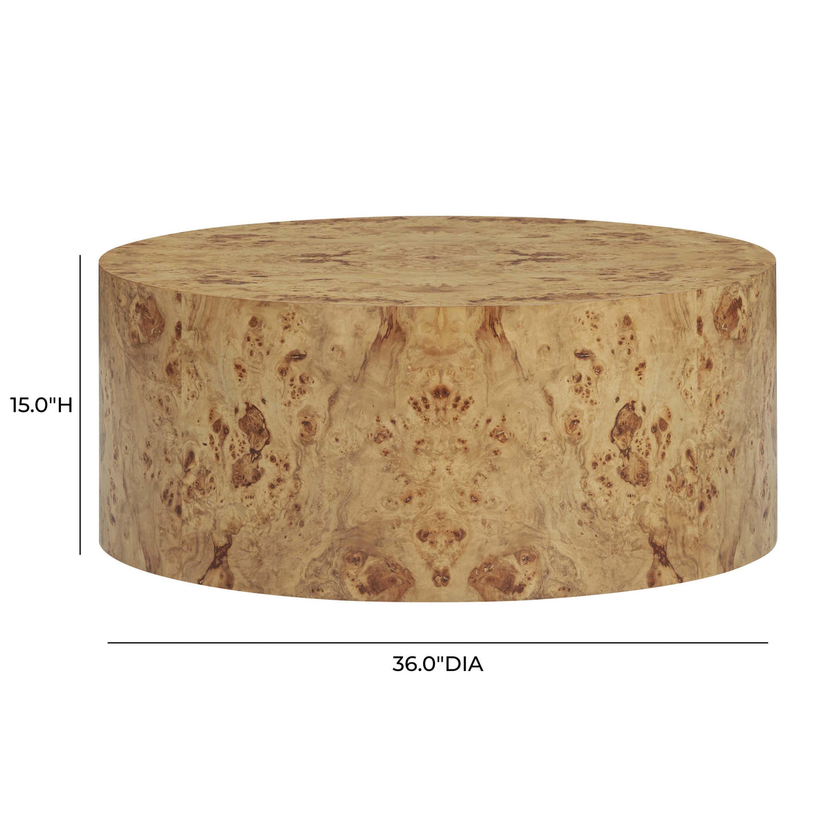 Fig 36" Natural Burl Drum Round Coffee Table by TOV Furniture – photo 9 of 9