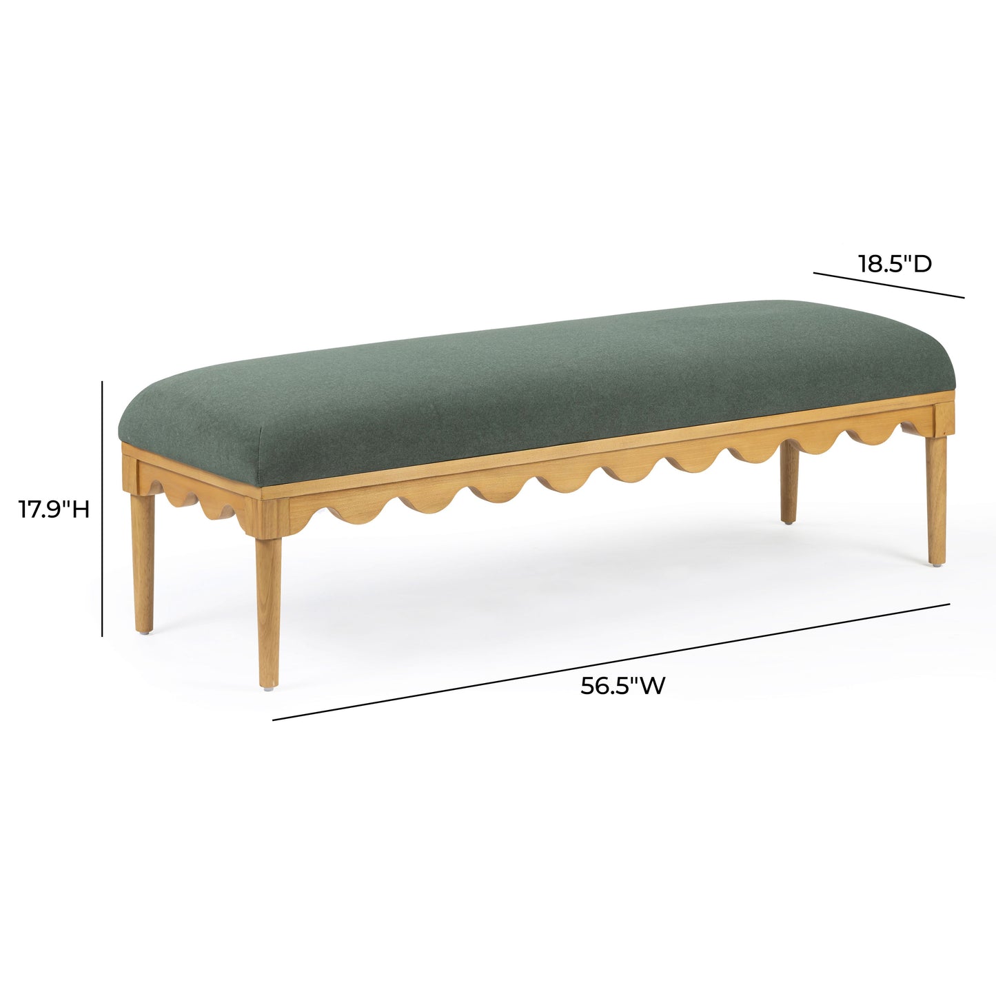 Oodle 56.5" Performance Vegan Mohair Bench Green by Tov Furniture