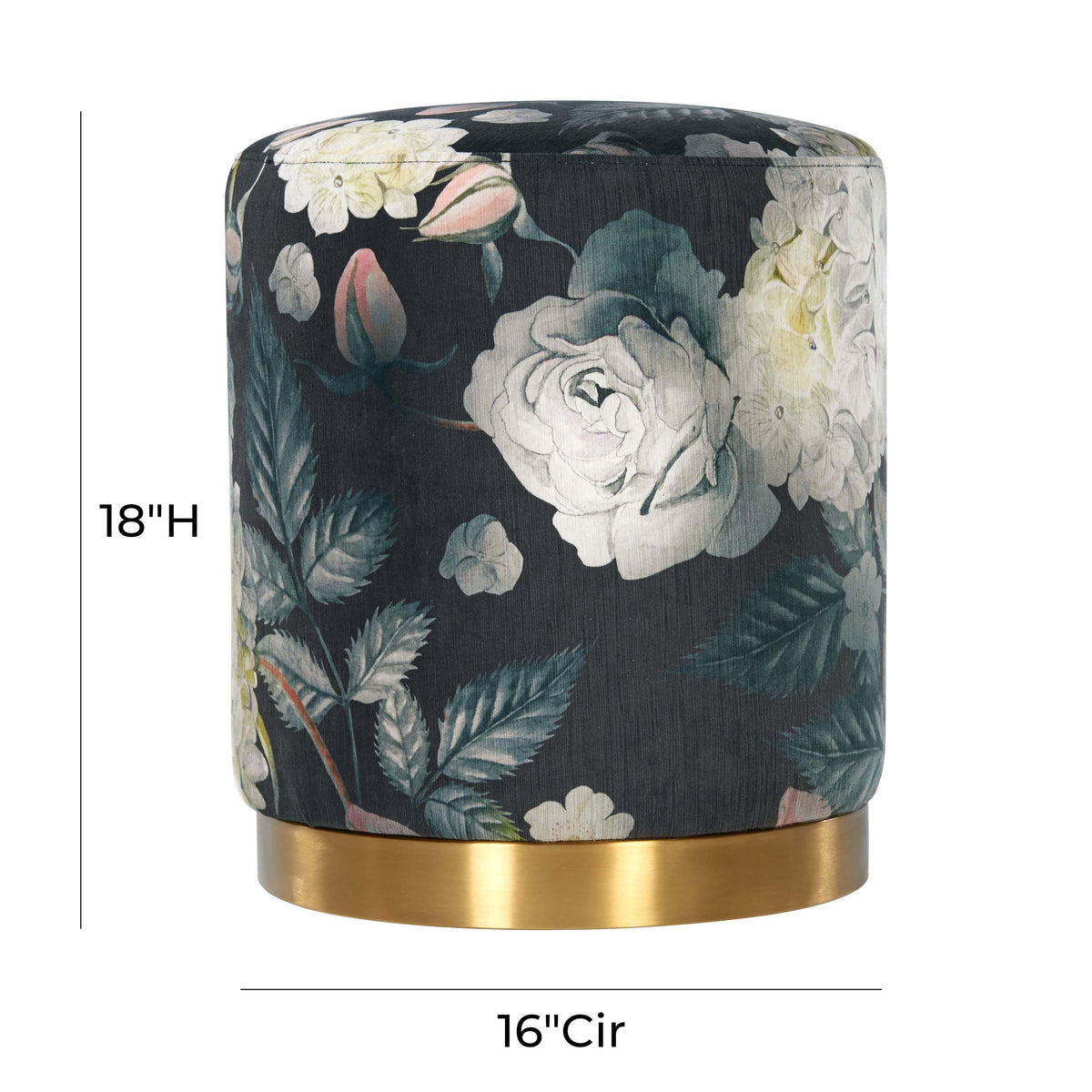 Opal Floral Performance Velvet Ottoman - Gold Base by TOV Furniture – photo 6 of 6