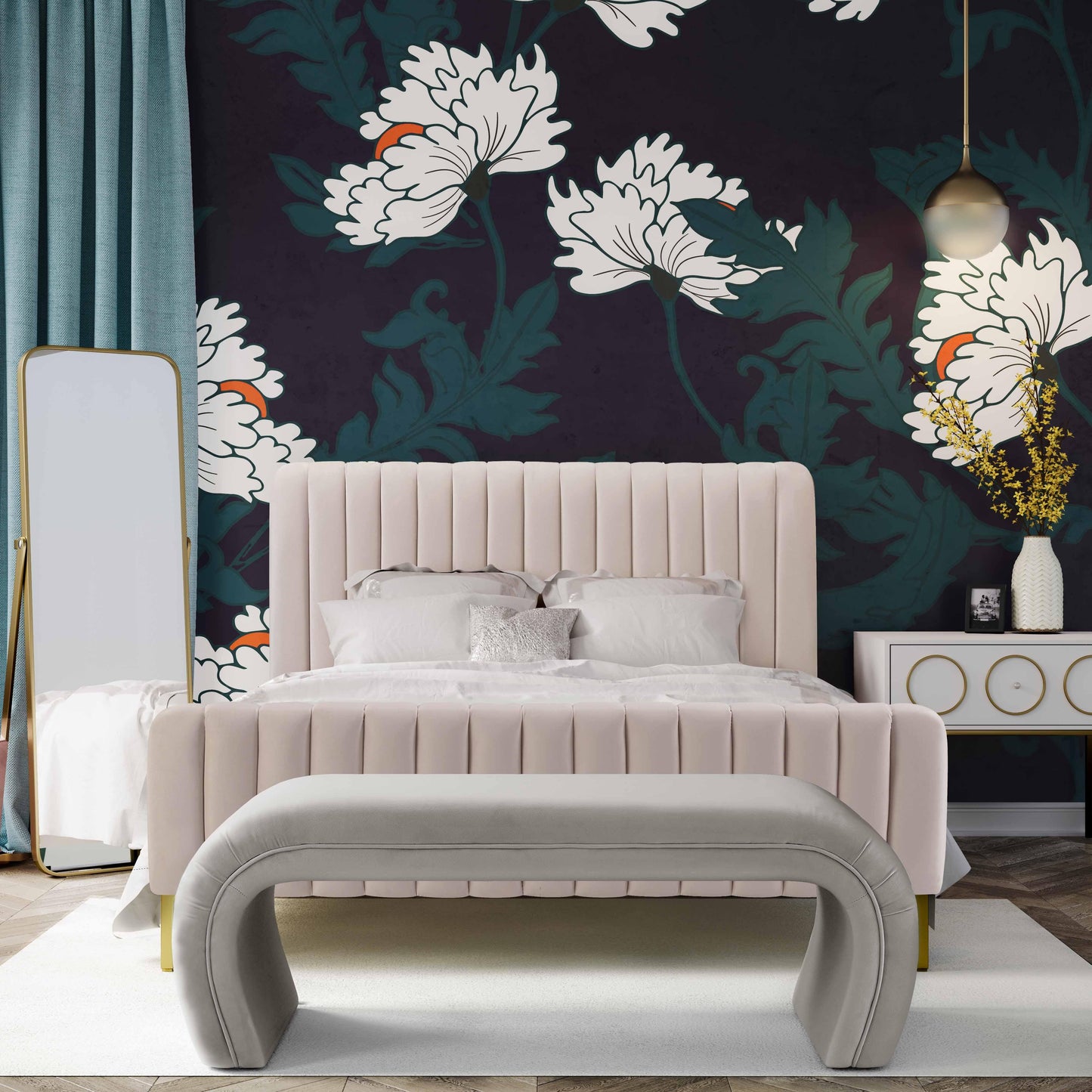 Kenya 48" Performance Velvet Bench Light Grey by Tov Furniture