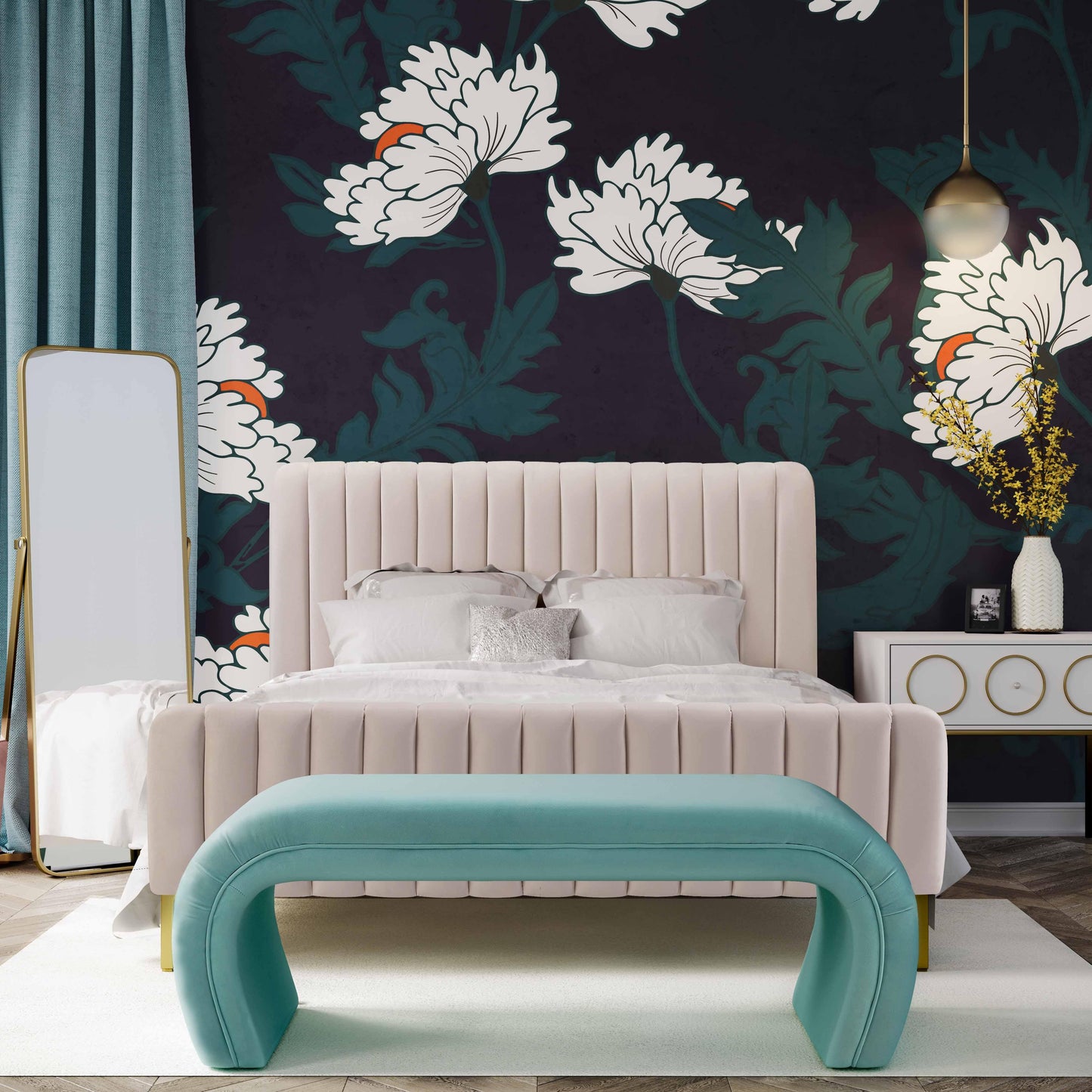 Kenya 48" Performance Velvet Bench Bright Blue - ON FINAL SALE by Tov Furniture