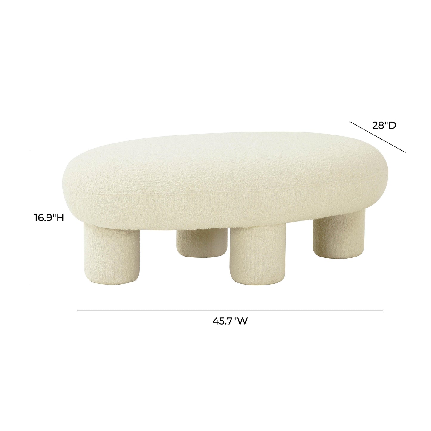 Discus 46" Cream Performance Boucle Oval Ottoman Cream - ON FINAL SALE by Tov Furniture