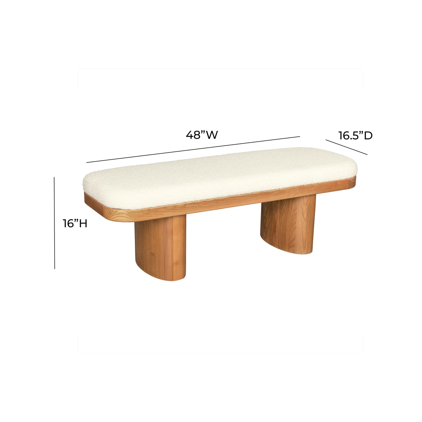 Ollie 48" White Performance Boucle Wooden Bench Natural Ash, White by Tov Furniture