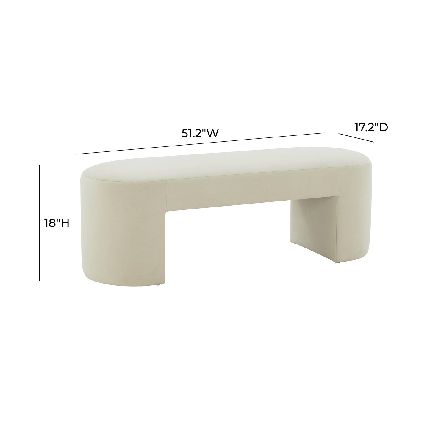 Elena 51" Performance Velvet Bench Cream by Tov Furniture