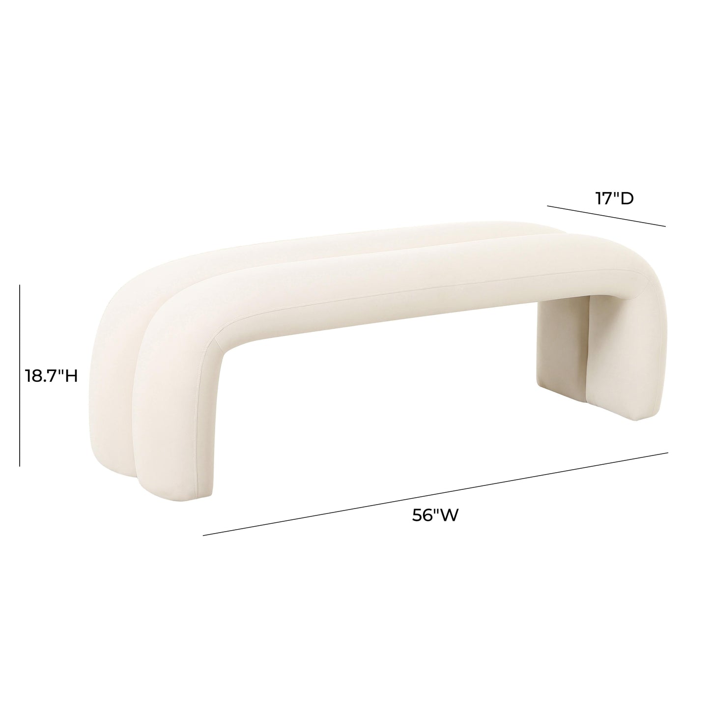 Leigh 56" Performance Velvet Channeled Bench Cream by Tov Furniture