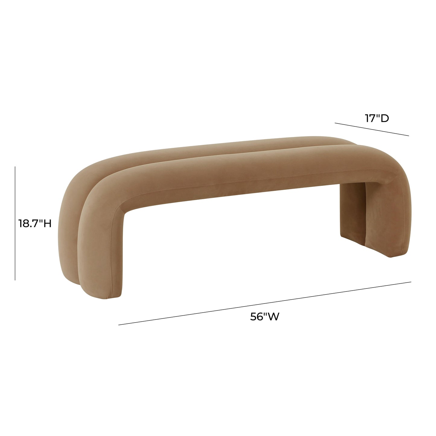 Leigh 56" Performance Velvet Channeled Bench Taupe by Tov Furniture