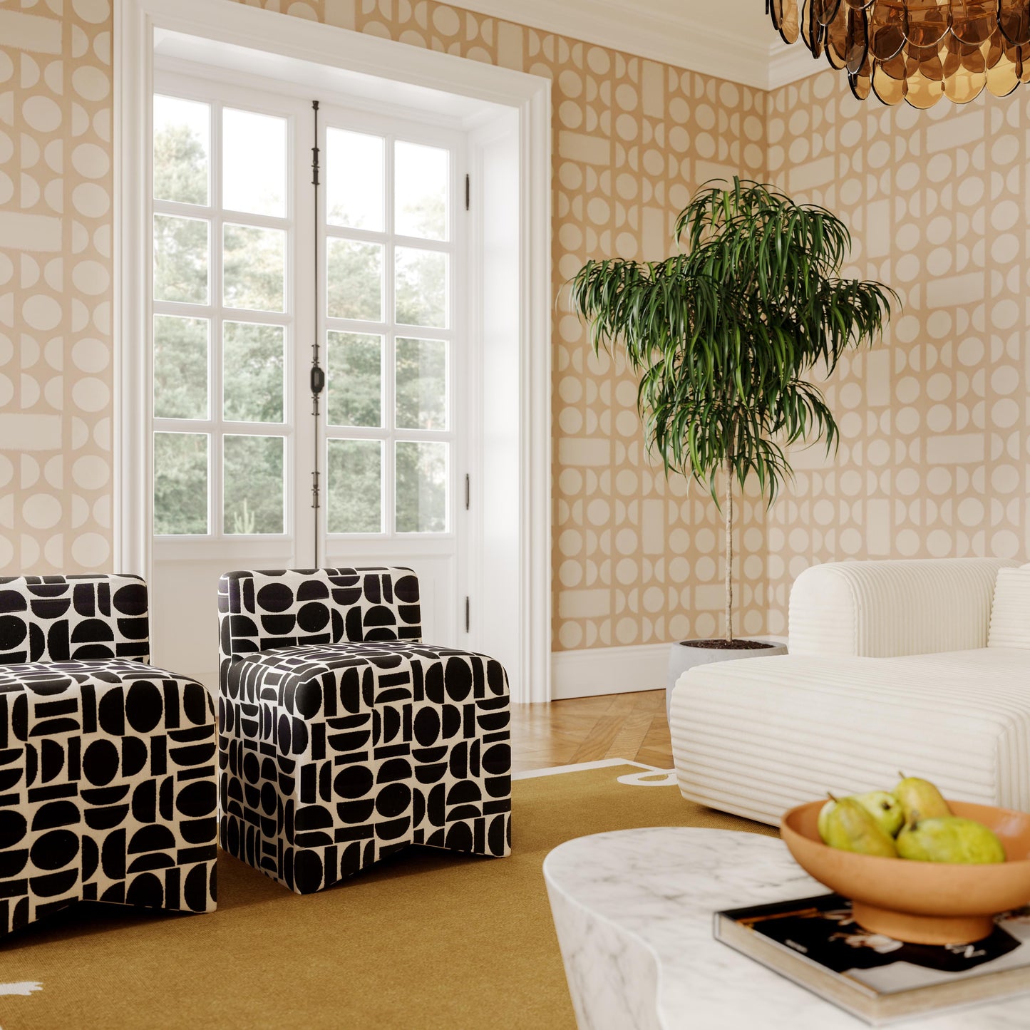 Pippa Geometric Performance Jacquard Weave Accent Stool Black and White by Tov Furniture