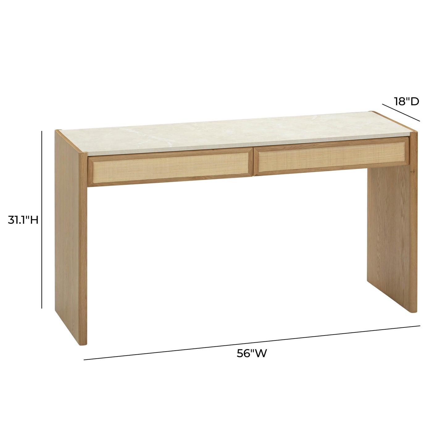 Paige 56" Natural Oak 2-Drawer Console Desk Natural by Tov Furniture