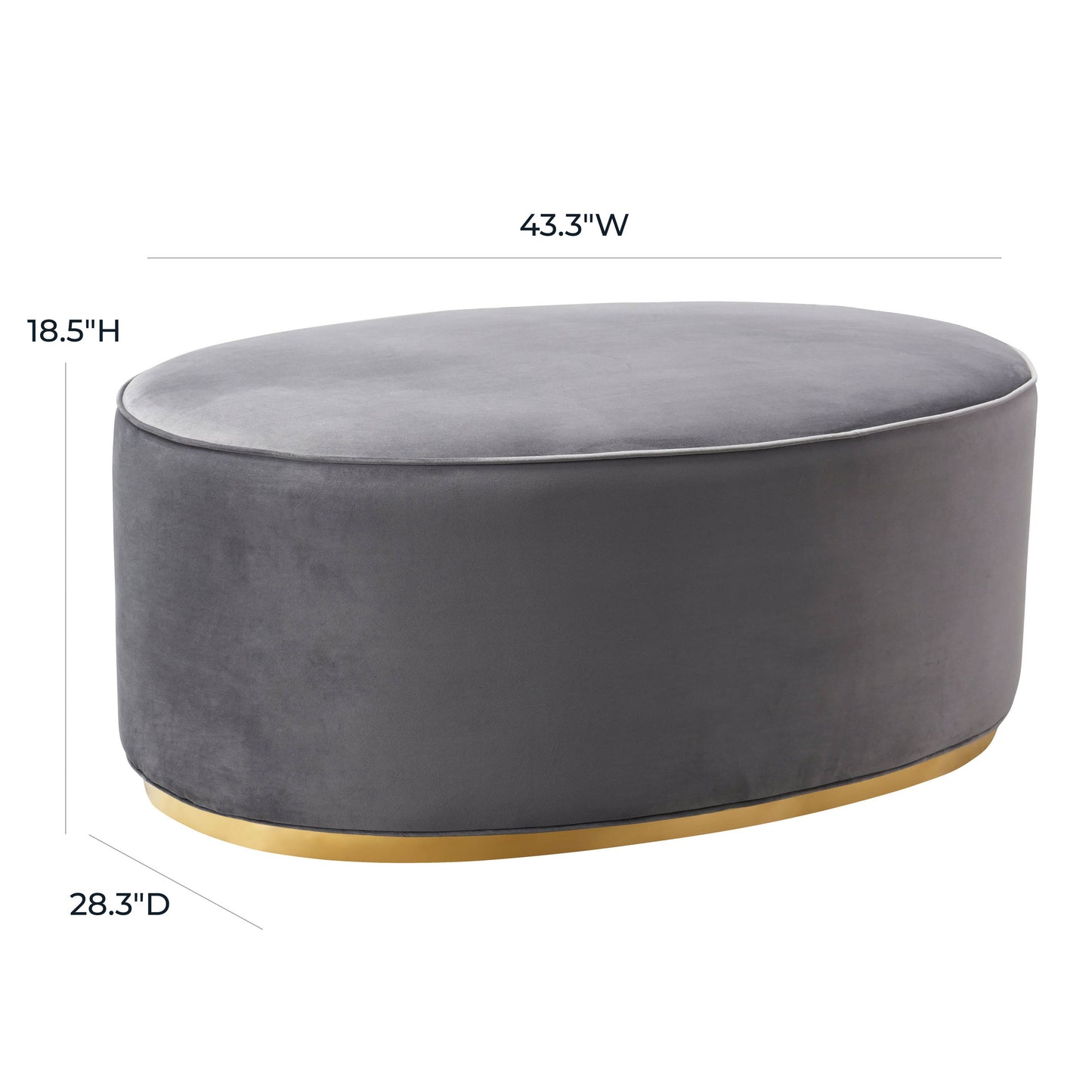 Scarlett Performance Velvet Oval Ottoman Grey by Tov Furniture