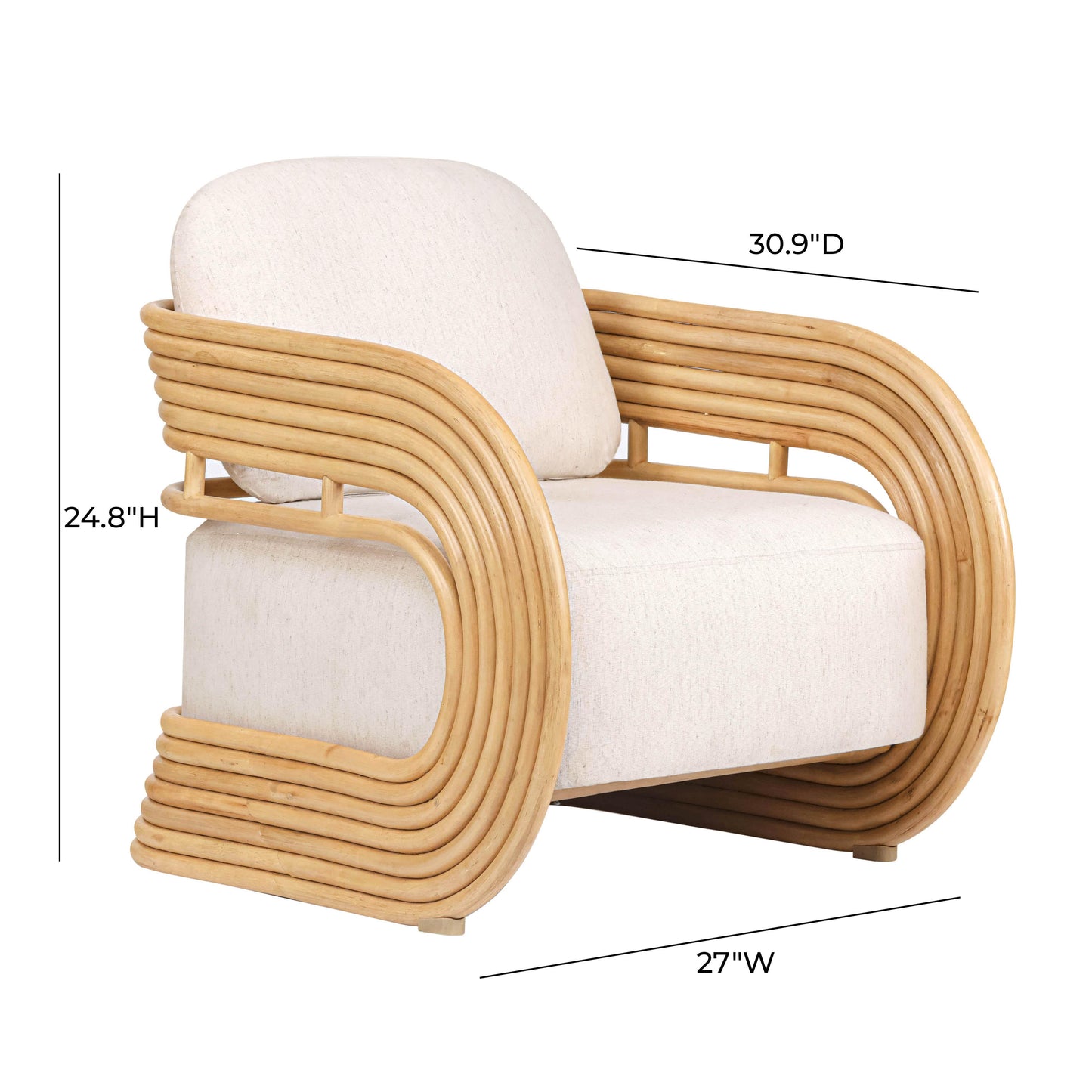 Lauretta Cream Performance Fabric and Natural Rattan Accent Chair Cream, Natural by Tov Furniture