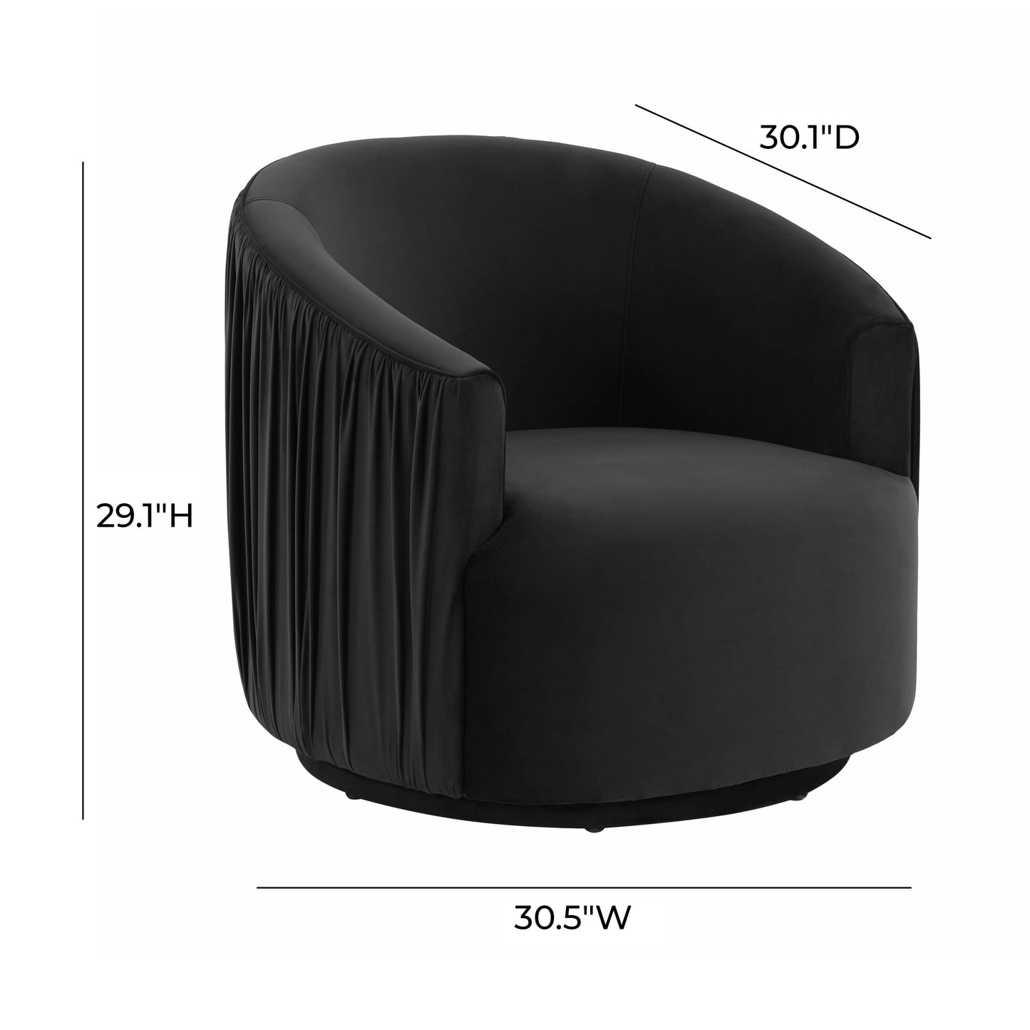 London Pleated Performance Velvet Swivel Accent Chair Black by Tov Furniture