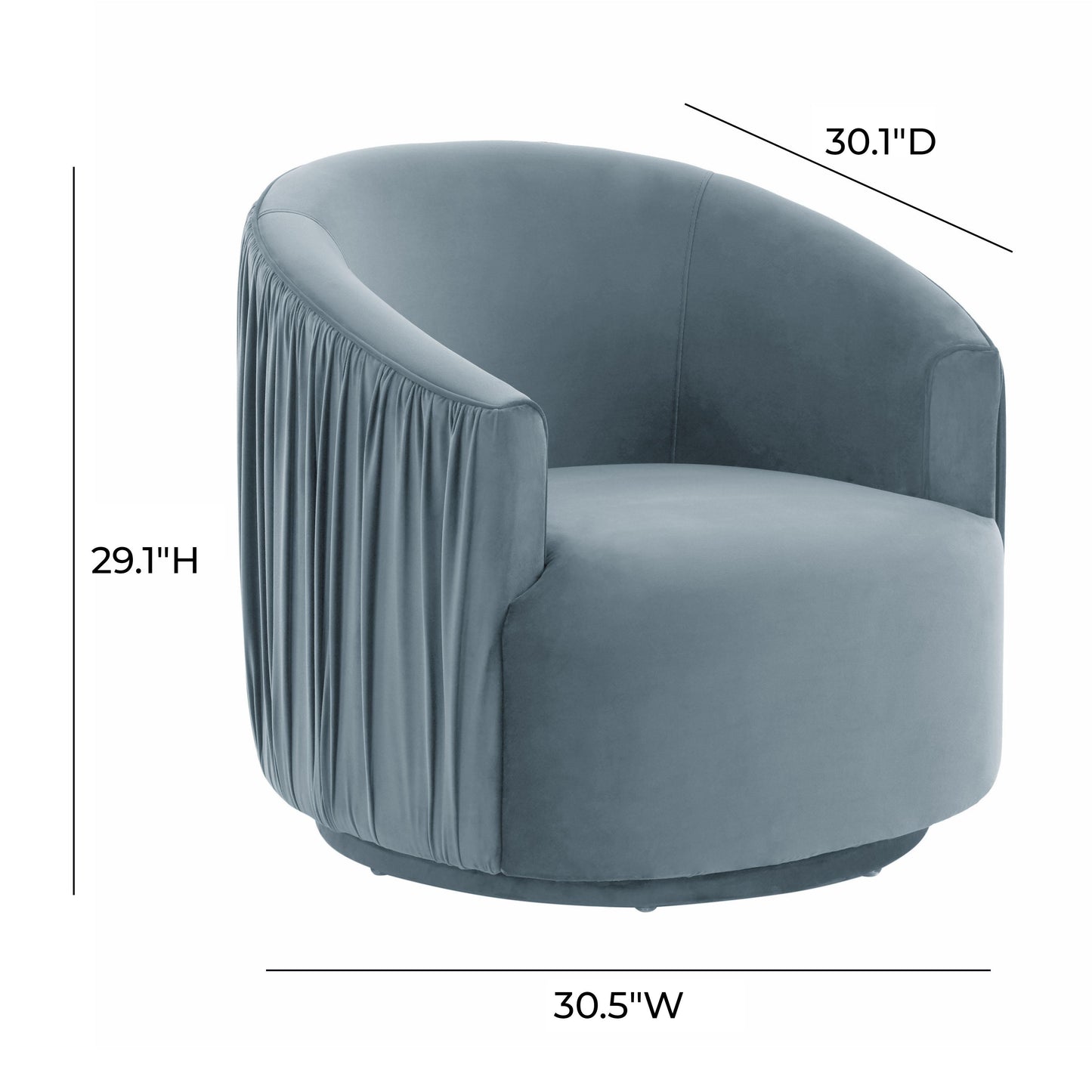 London Pleated Performance Velvet Swivel Accent Chair Blue by Tov Furniture