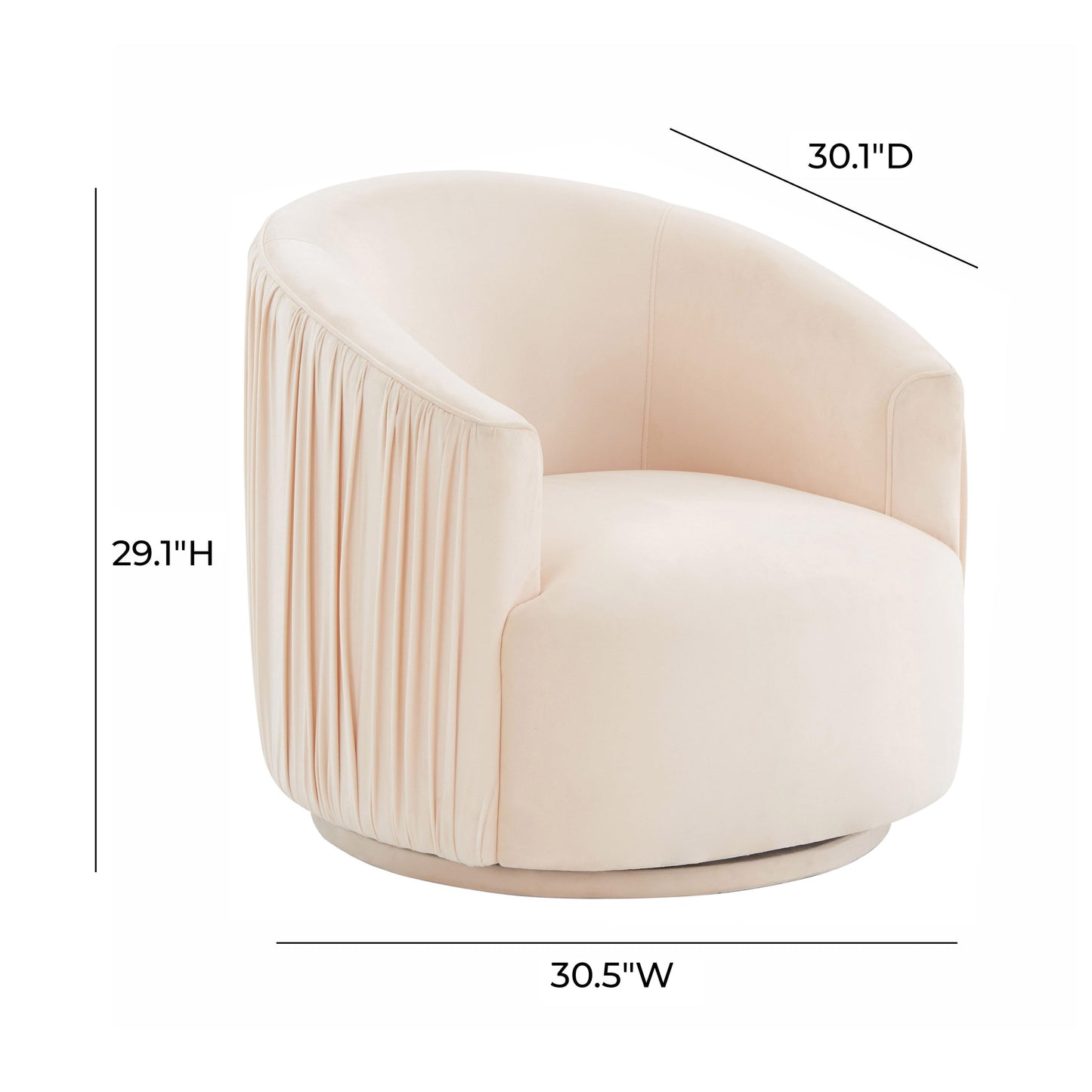 London Pleated Performance Velvet Swivel Accent Chair Peche by Tov Furniture